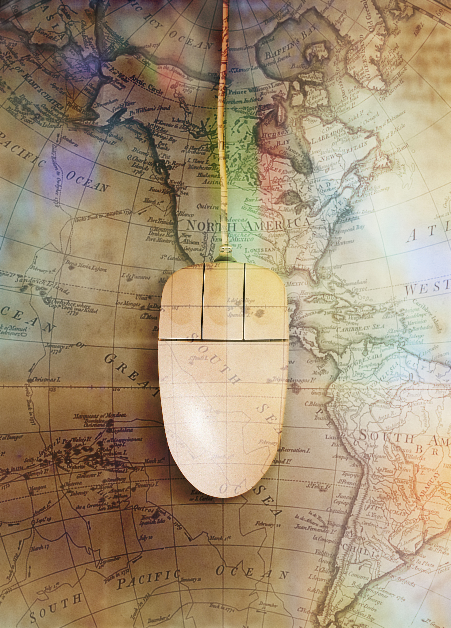 computer mouse on world map
