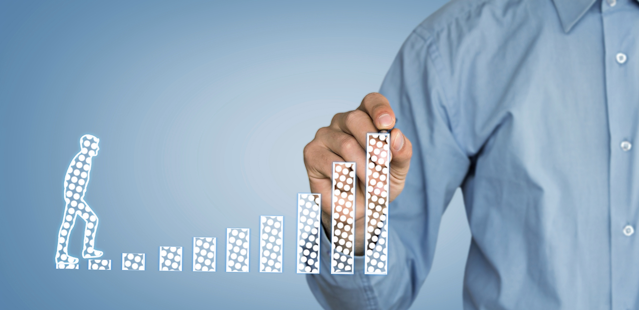 man climbing to business graph. concept of development and growt