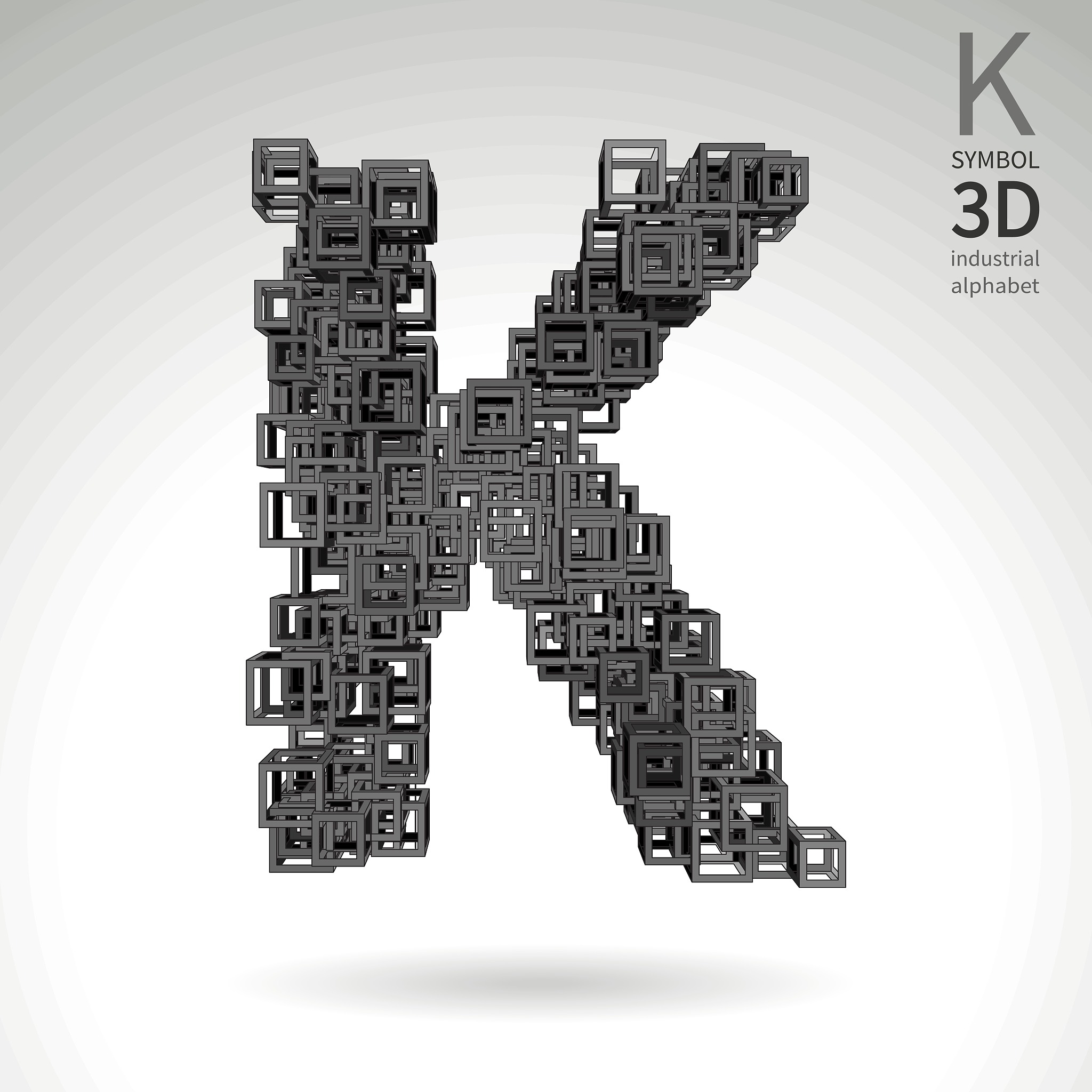 矢量,抽象,字母,图标,英文字母<strong>k</strong>,立方体,几何形状,黑色,金属质感,金属