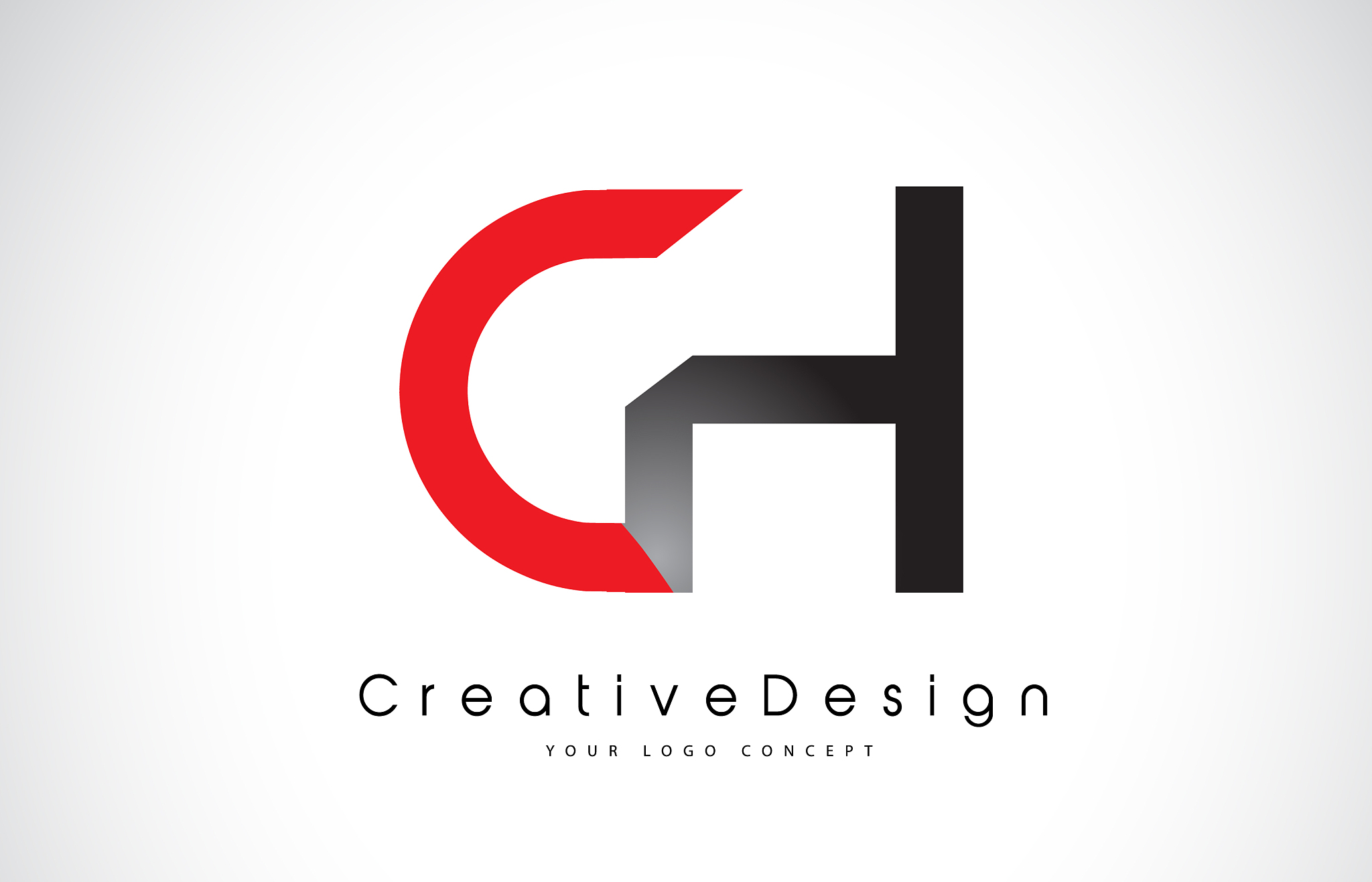 red and black ch c h letter logo design creative