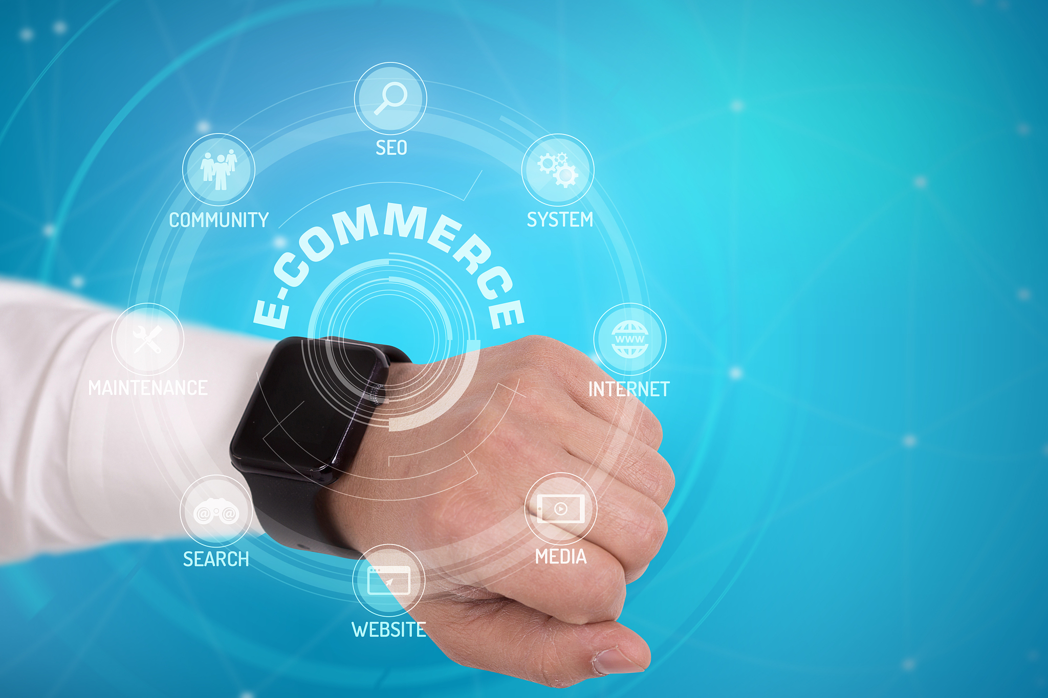 e-commerce with icons and keywords