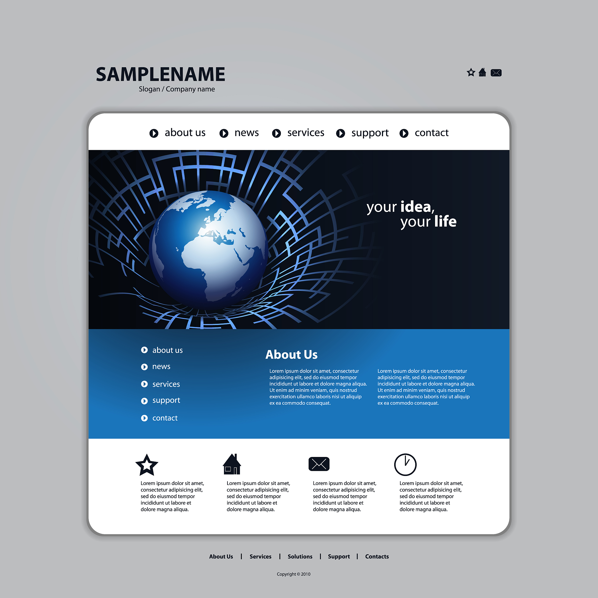 one page website template with global networks theme