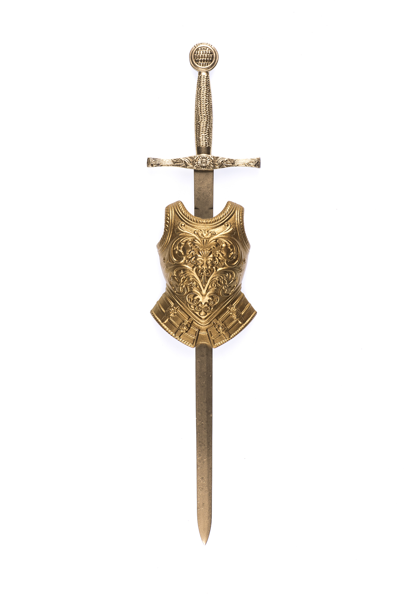 golden armor and sword on a white background