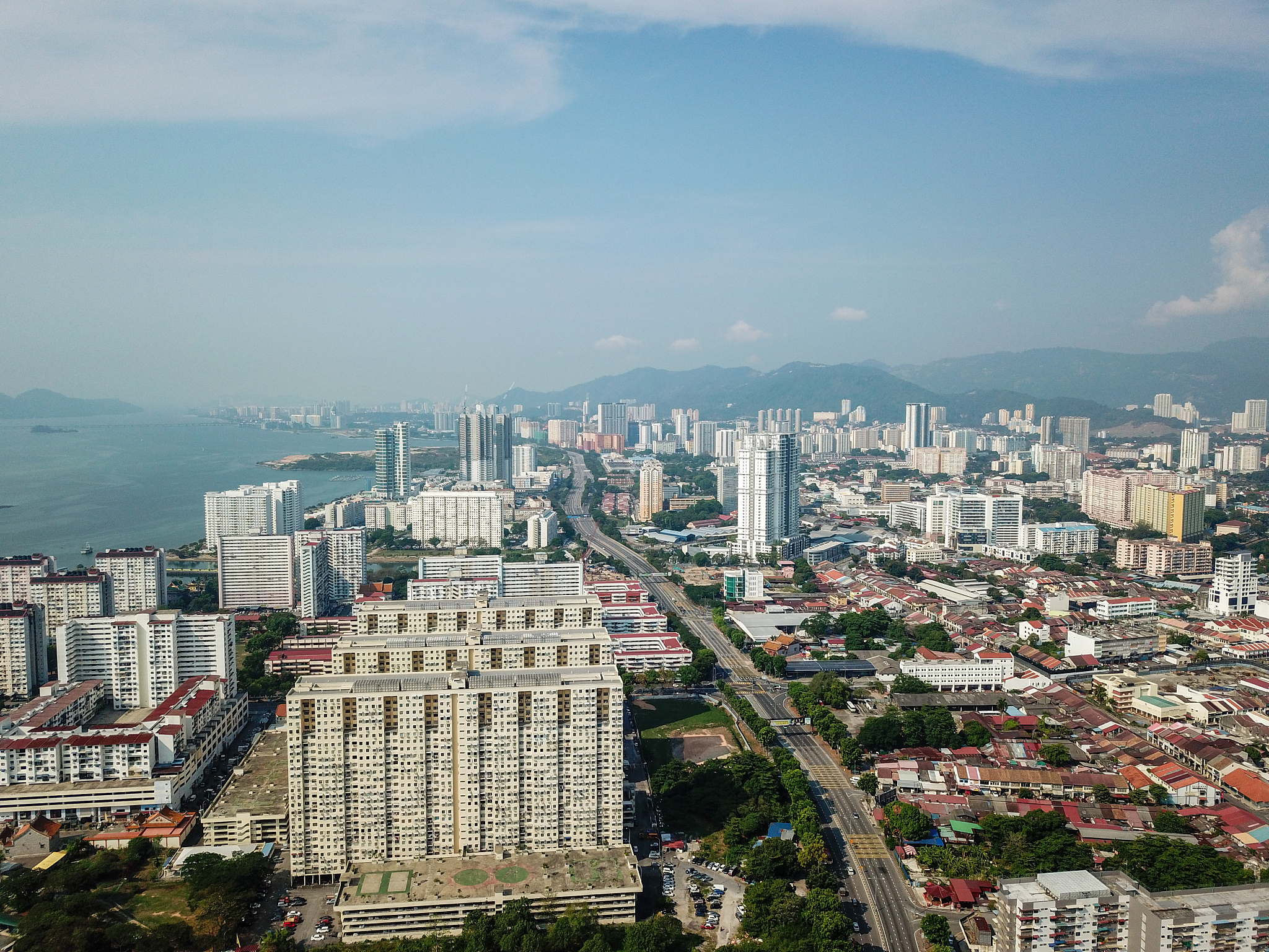 aerial view tun dr lim chong eu highway with less car