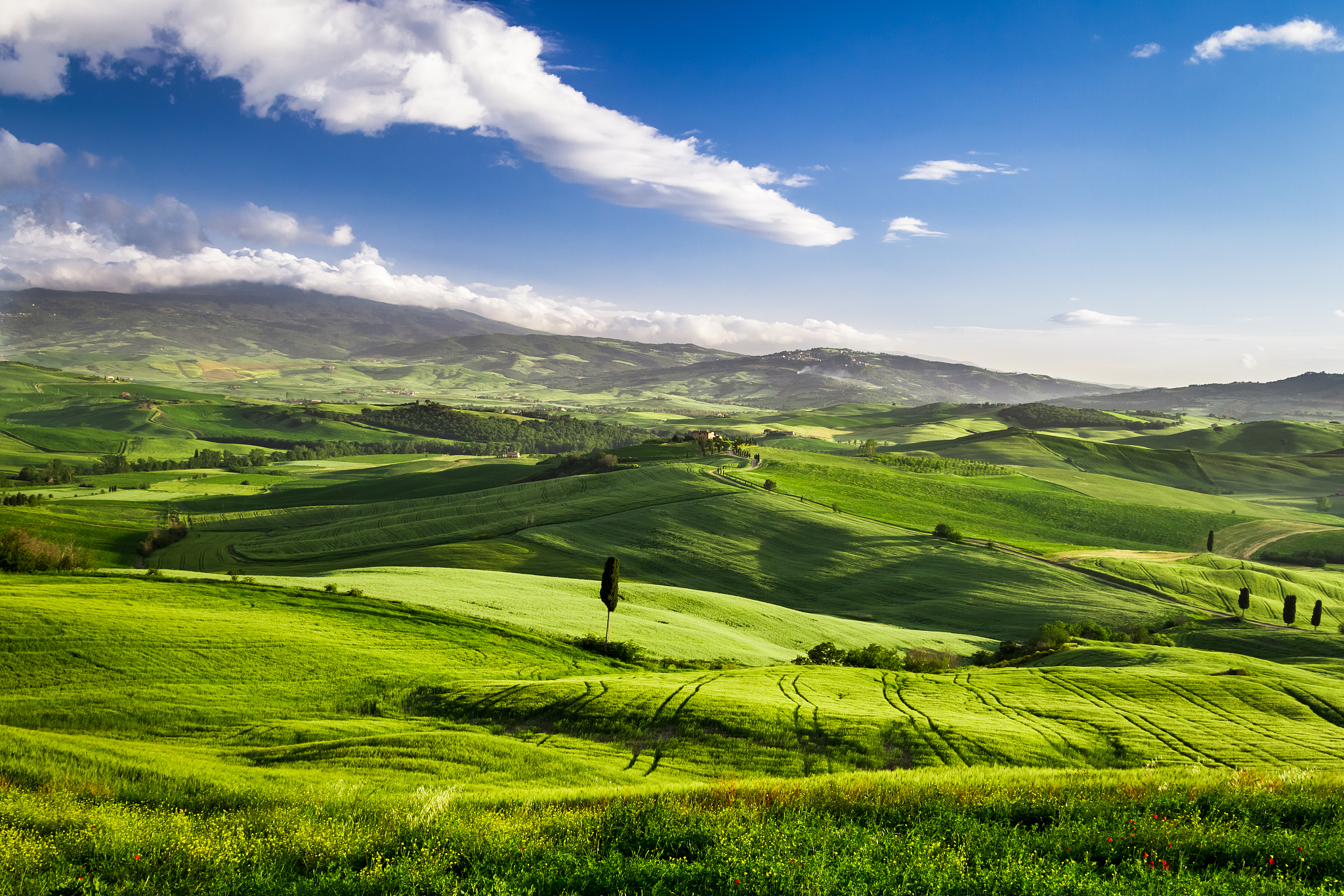 beautiful view of the sunset over valley, tuscany