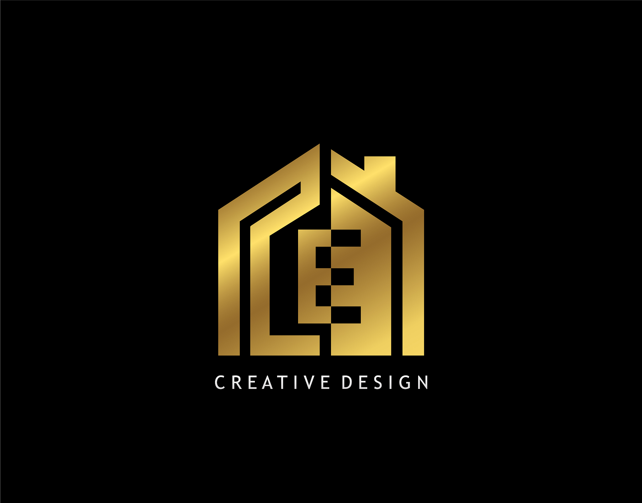 golden e letter logo minimalist gold house shape