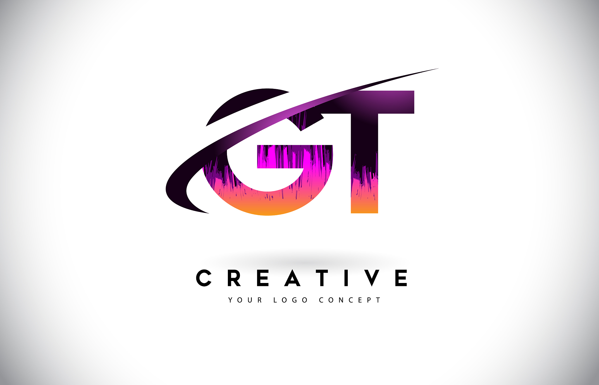 gt g t grunge letter logo with purple vibrant