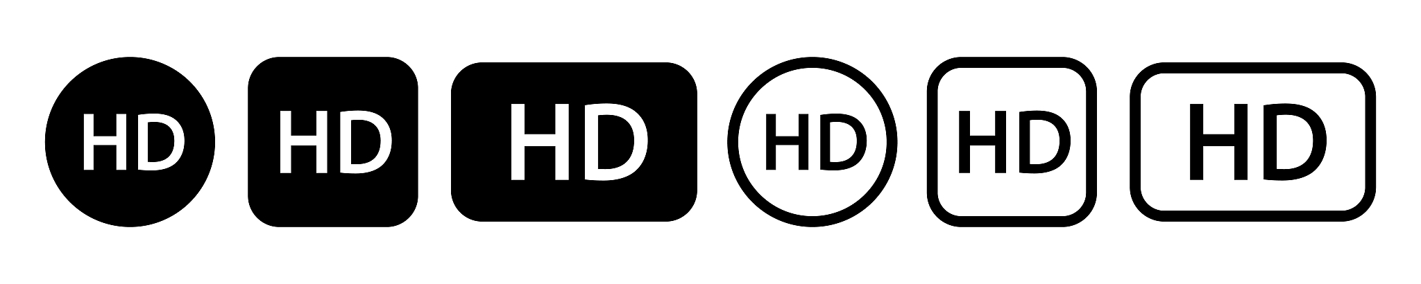 hd icon set. video quality vector icons, isolated on white backg
