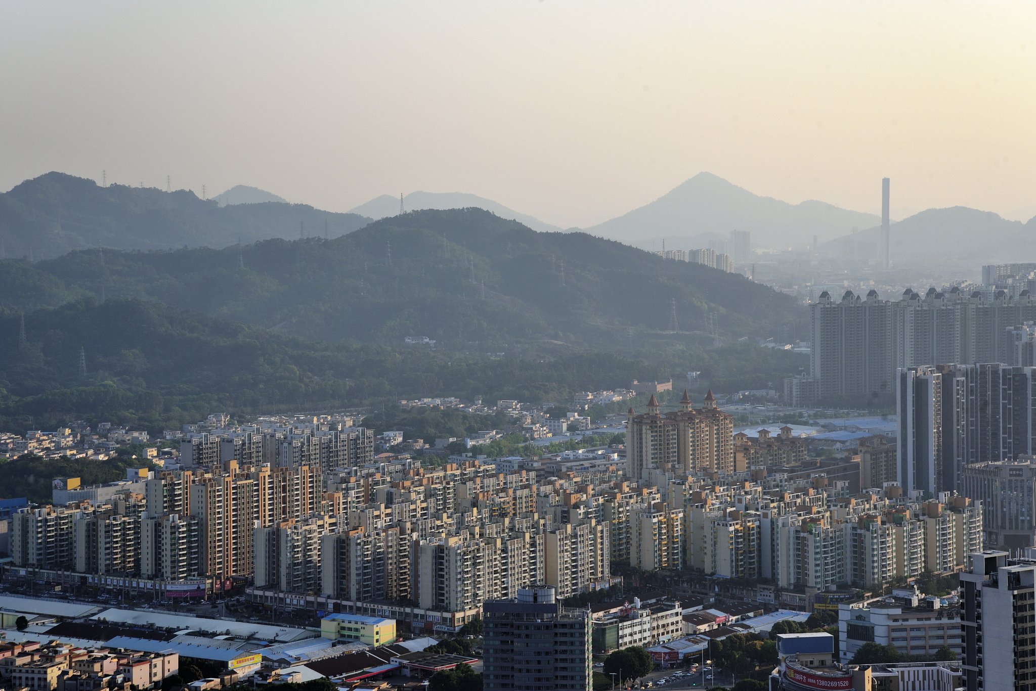 aerial view city skyline in zhongshan, china