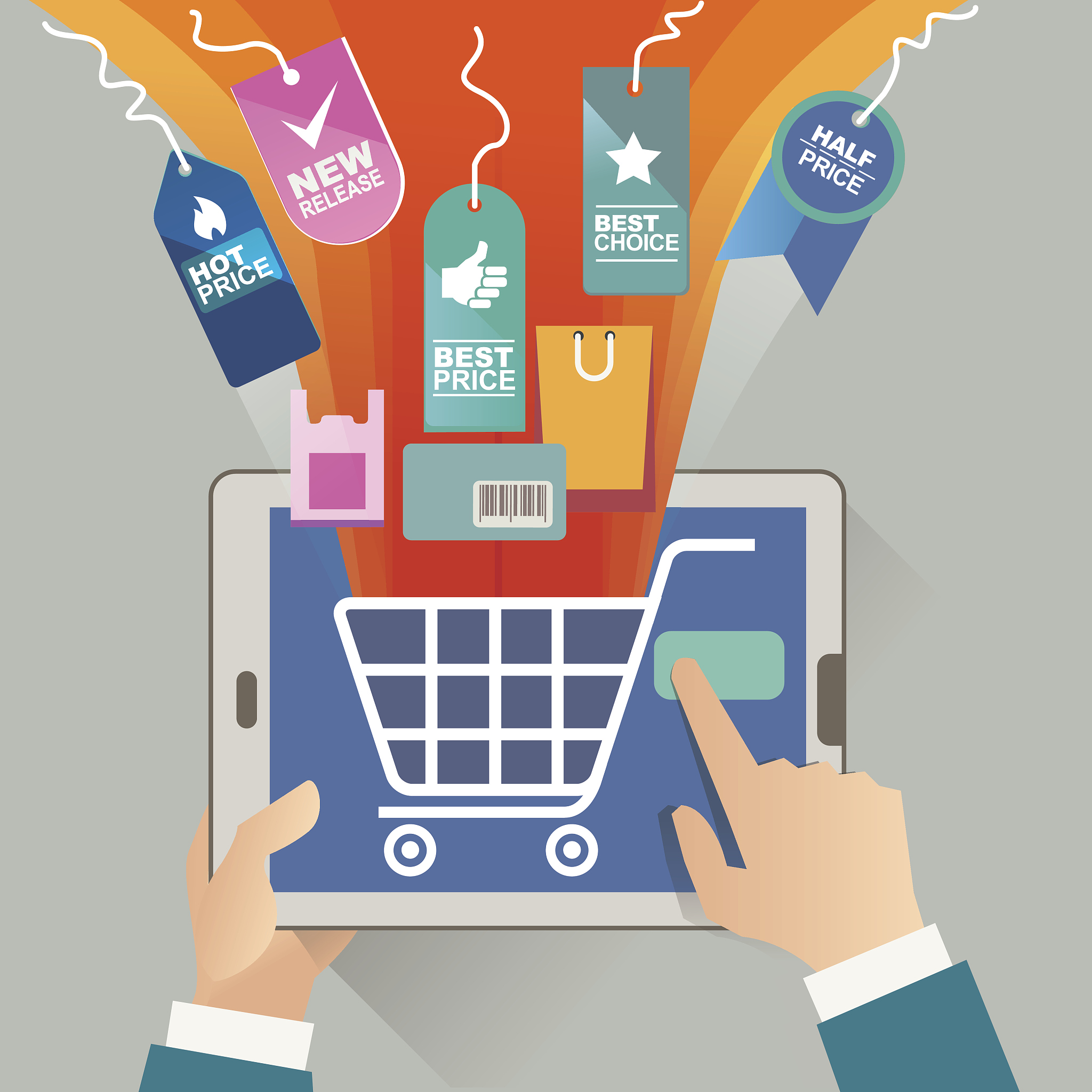 man with the gadget to shoping online