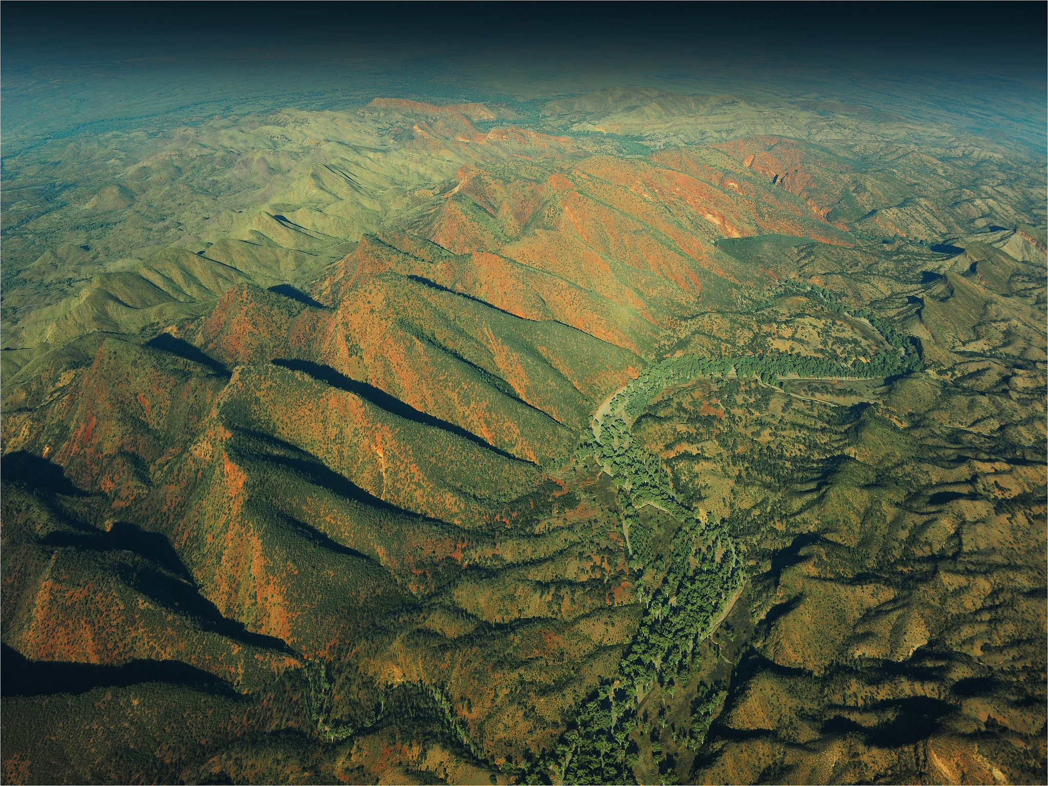 aerial landscape in the flinders ranges np, near wilpena pound, 