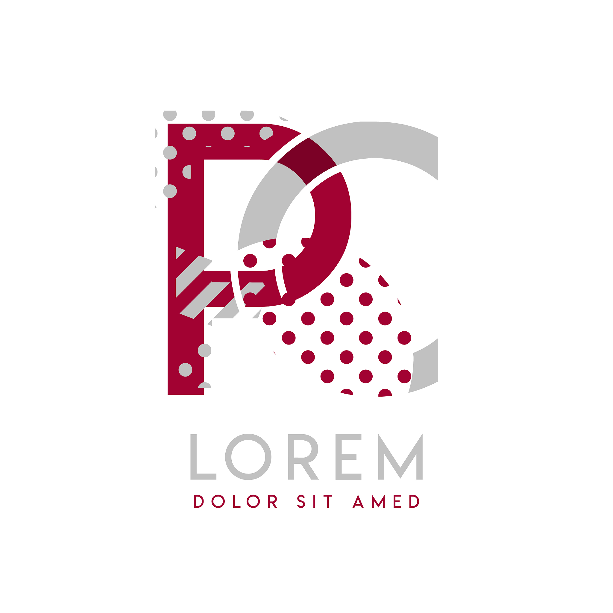 pc simple logo design with gray and maroon color