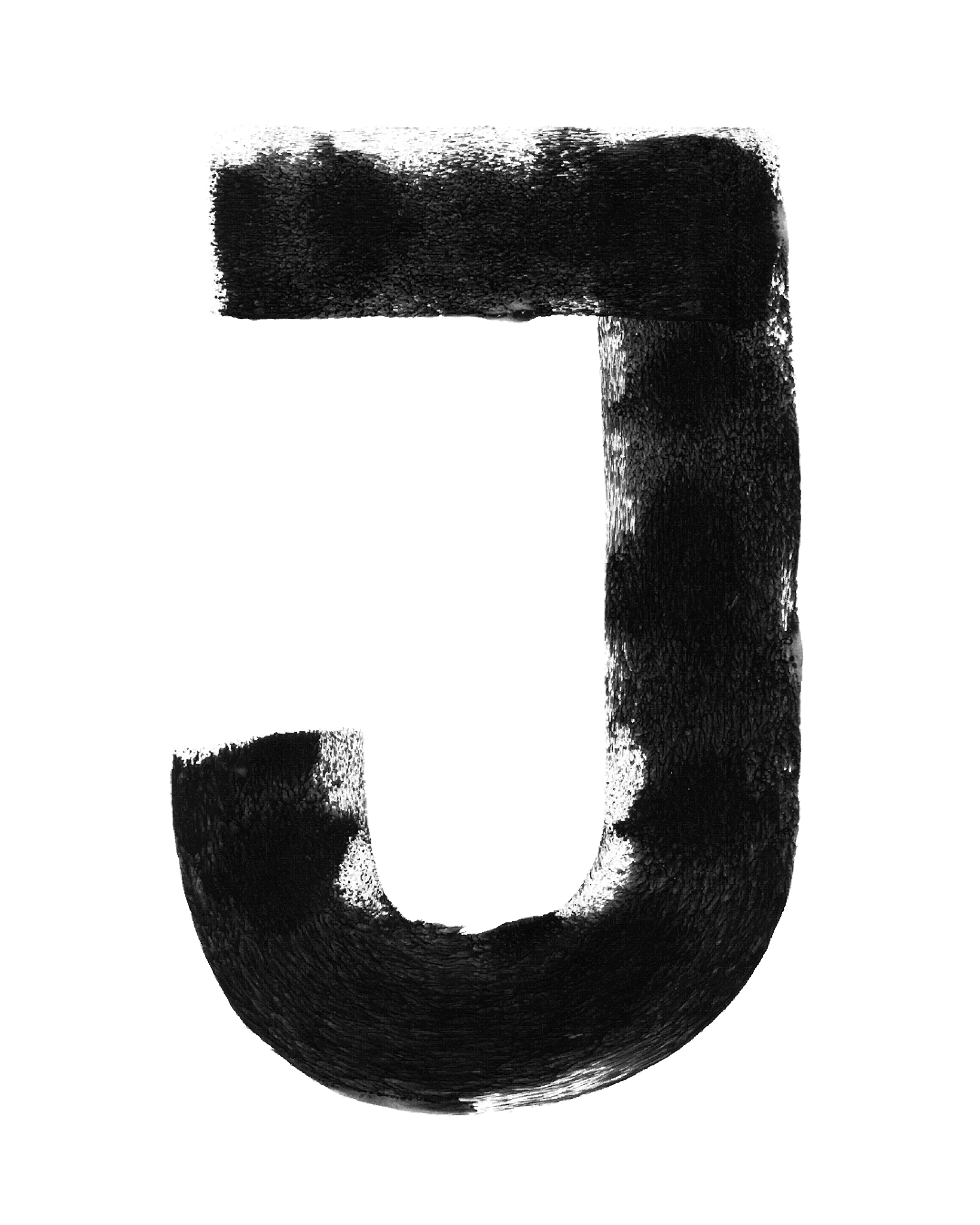 abstract letter j isolated on white paper background with visibl