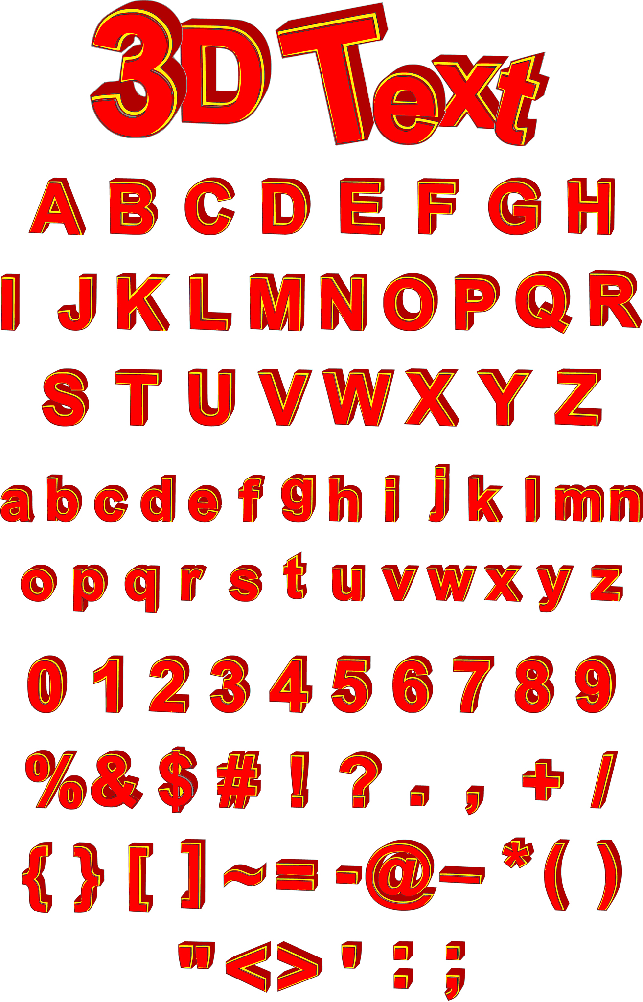 3d letters arial bold color