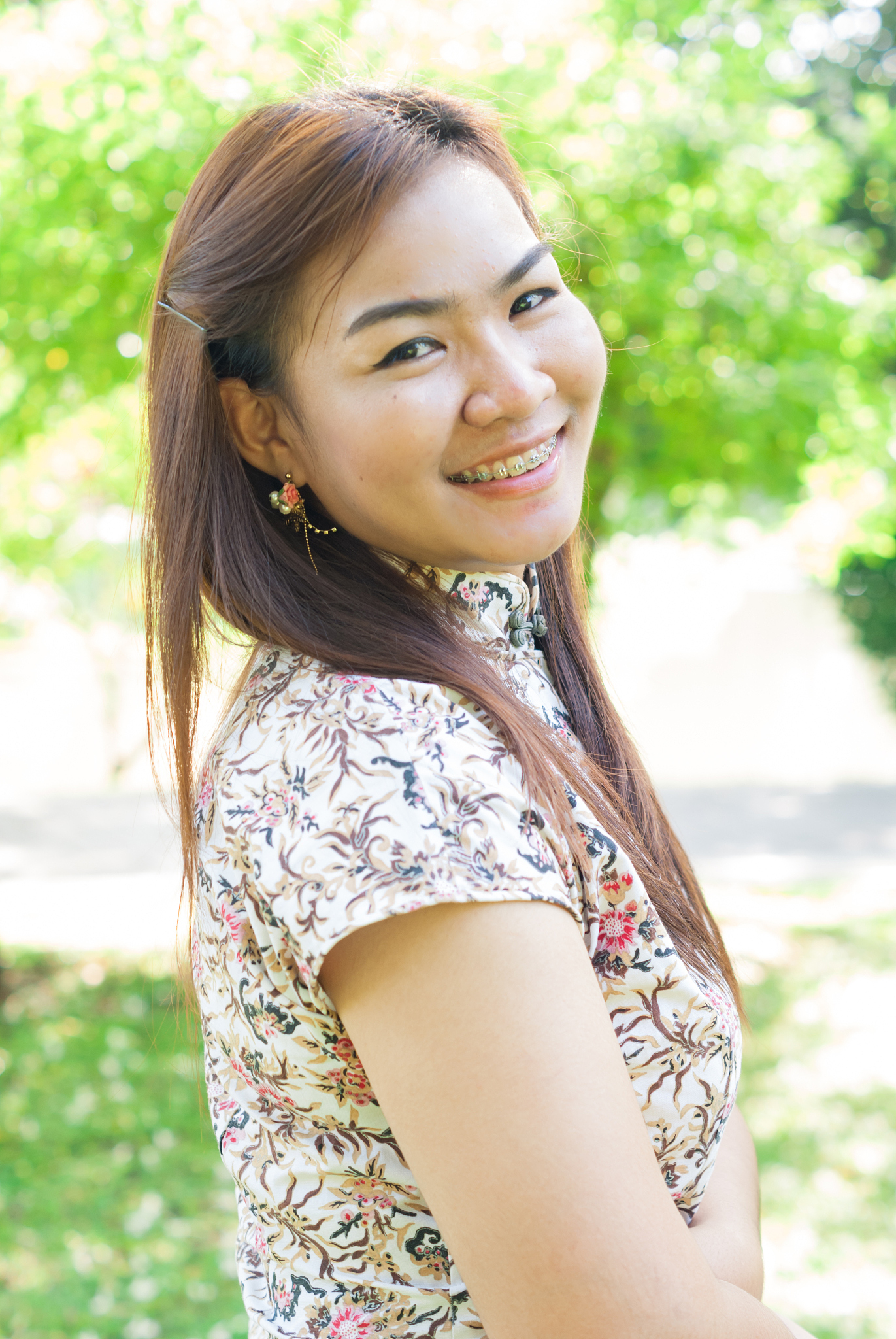 woman smiling at the park