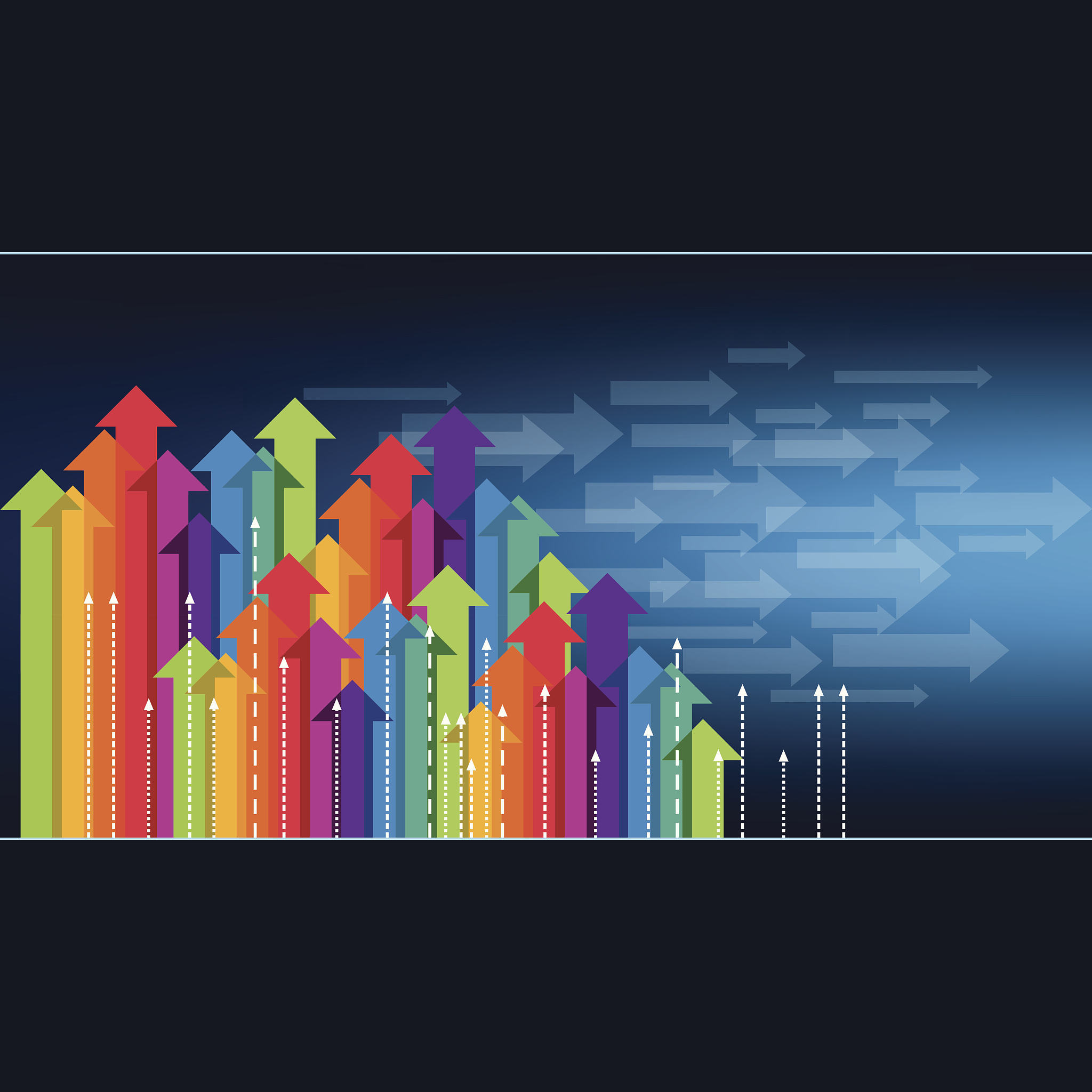 colorful upward arrows on blue background