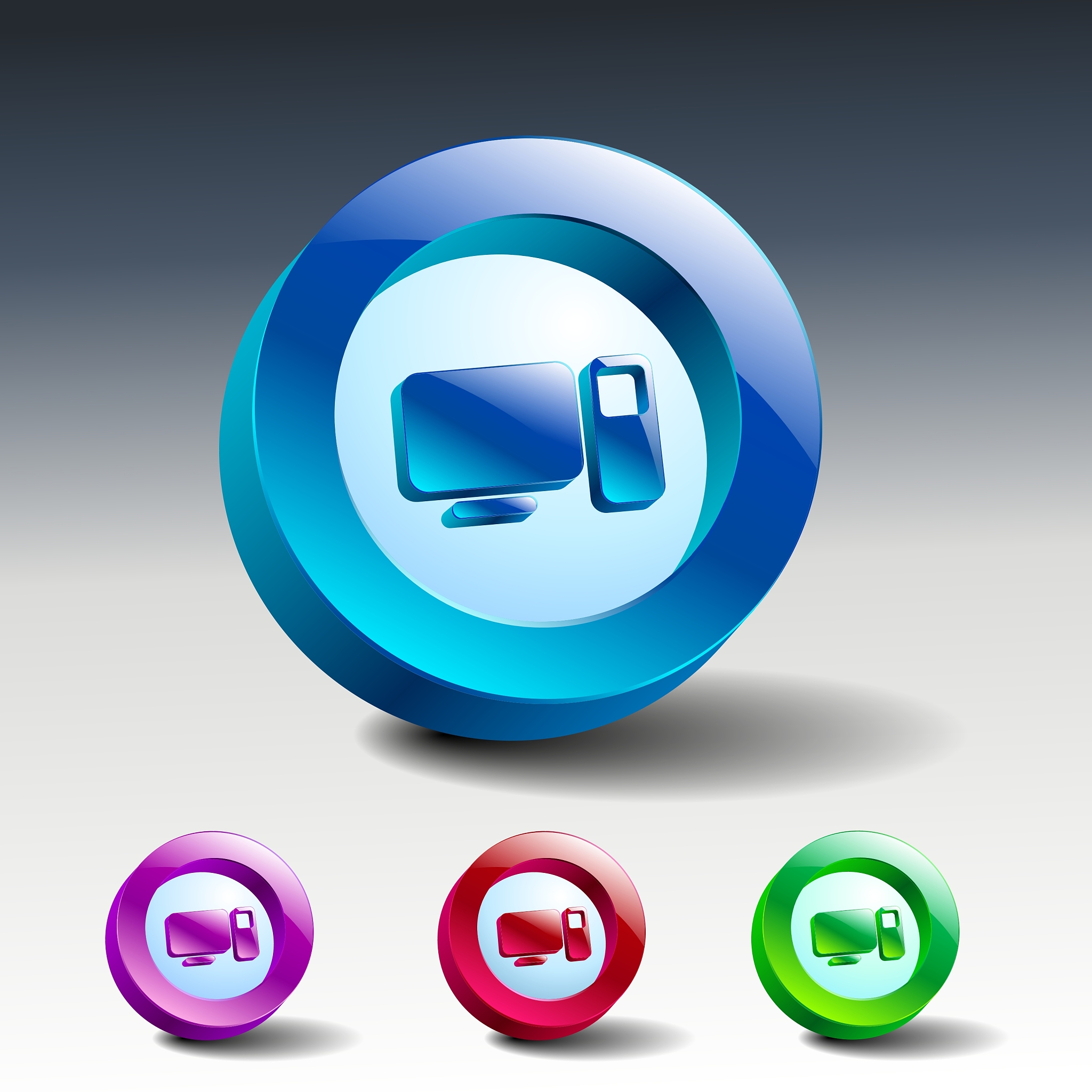 glass icons set green computers monitor