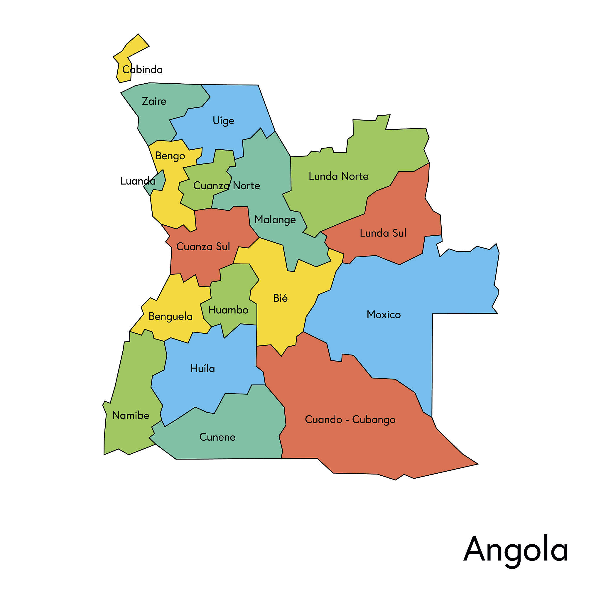 angola color map with regions and names