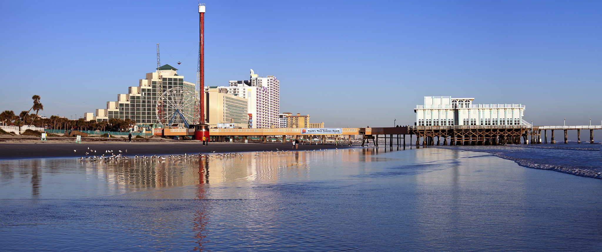 usa, florida, daytona beach, pier and blue sky