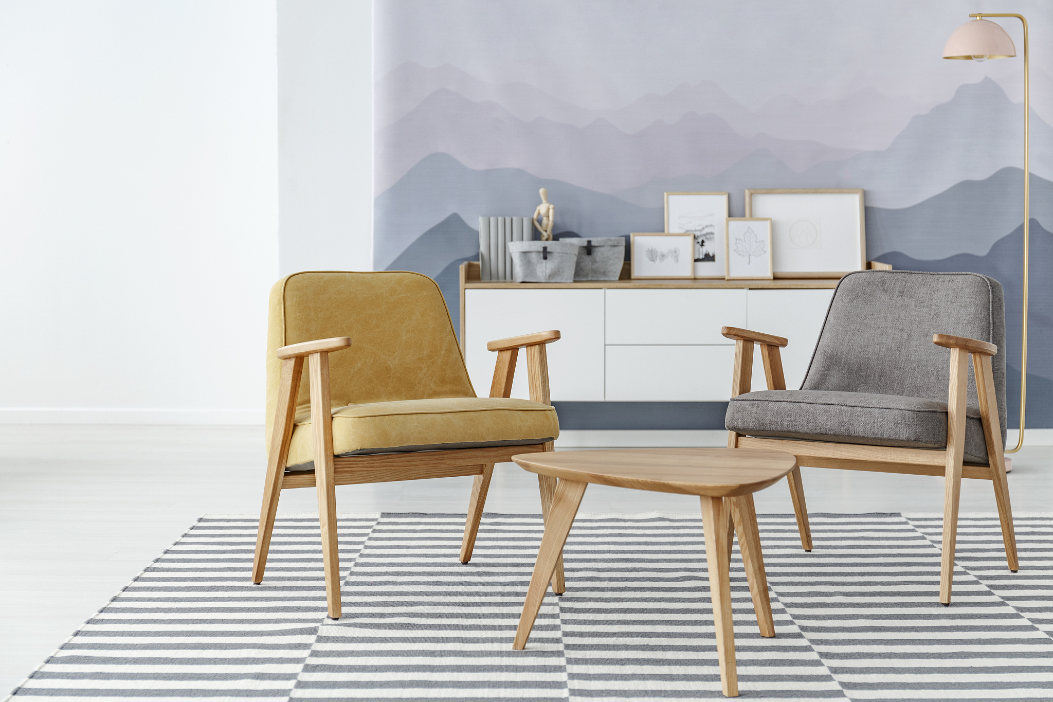 yellow and grey living room