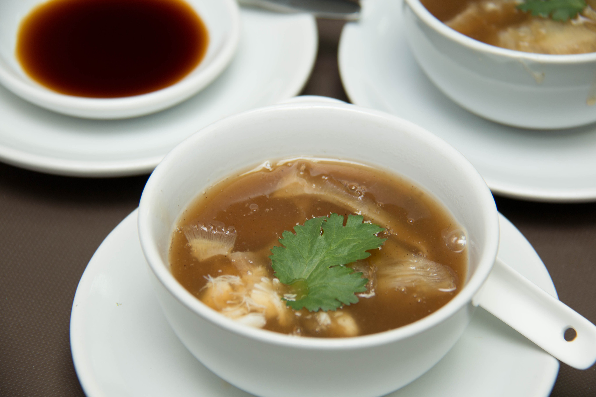 shark fin soup topped with crab meat
