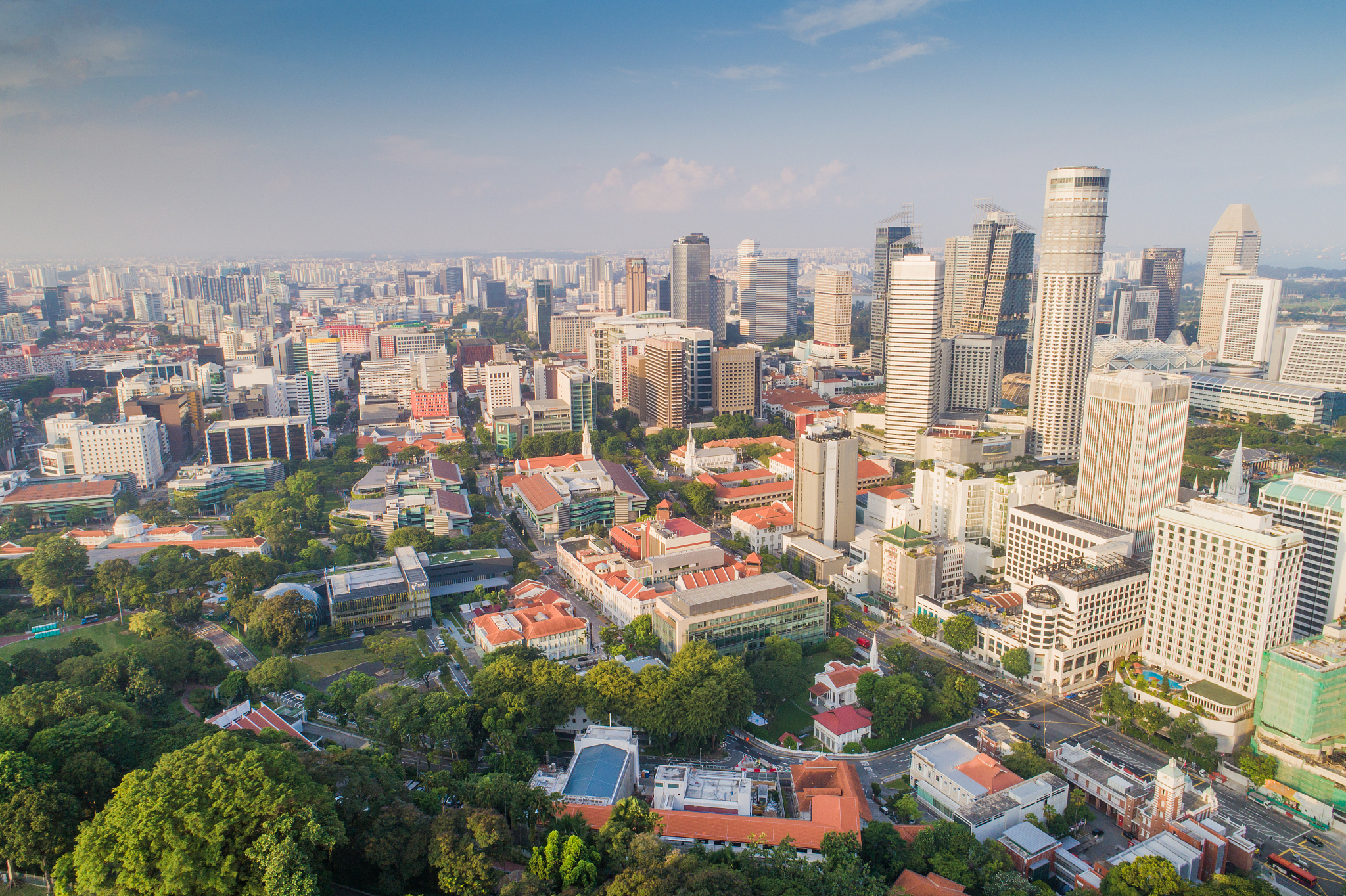 aerial wide cityscape view of skyline in singapore downtown cbd 