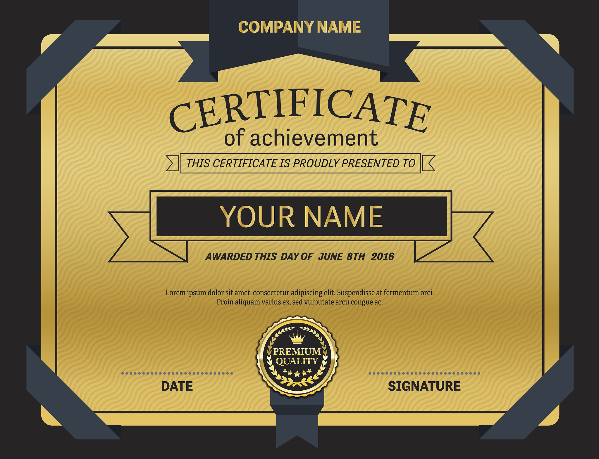 gold ribbon design certificate diploma template vector illustrat