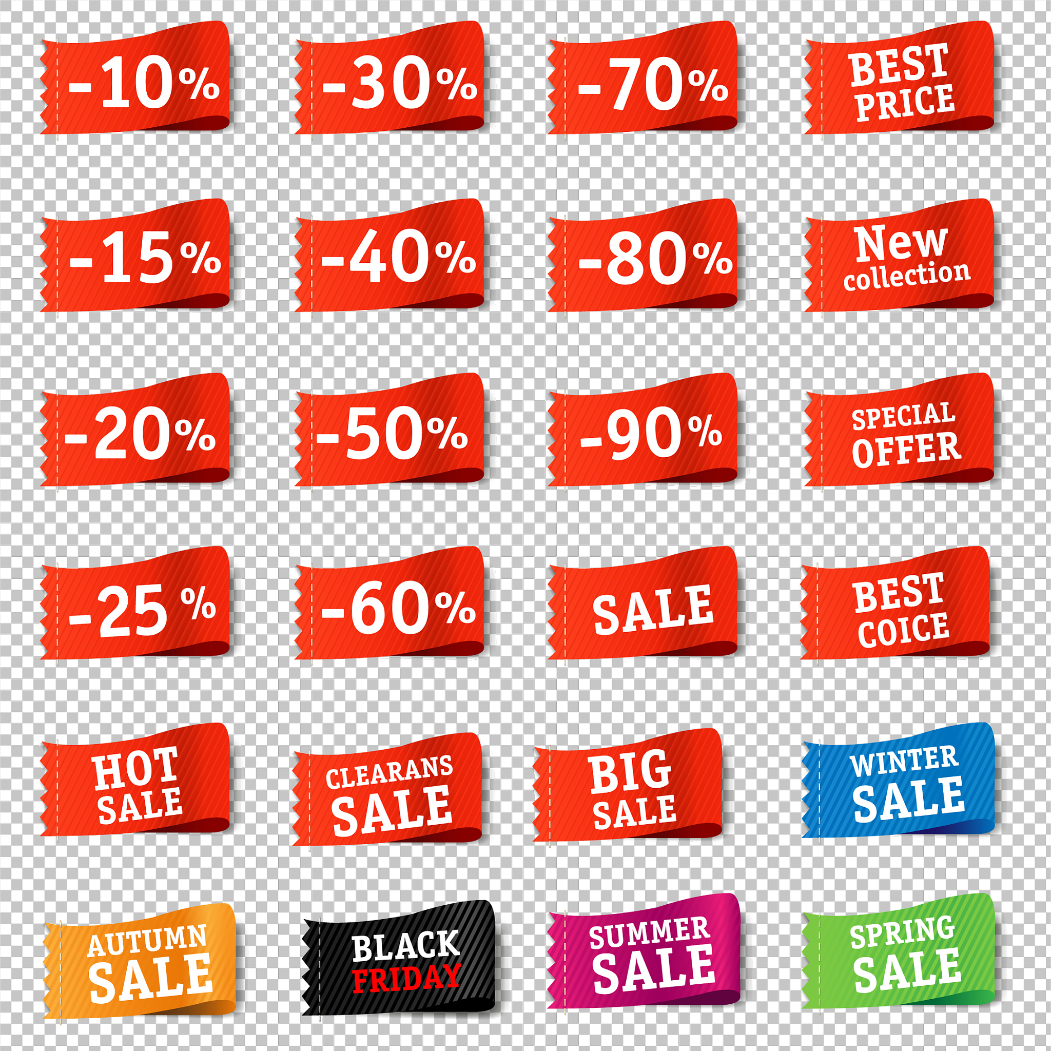price tags set transparent background