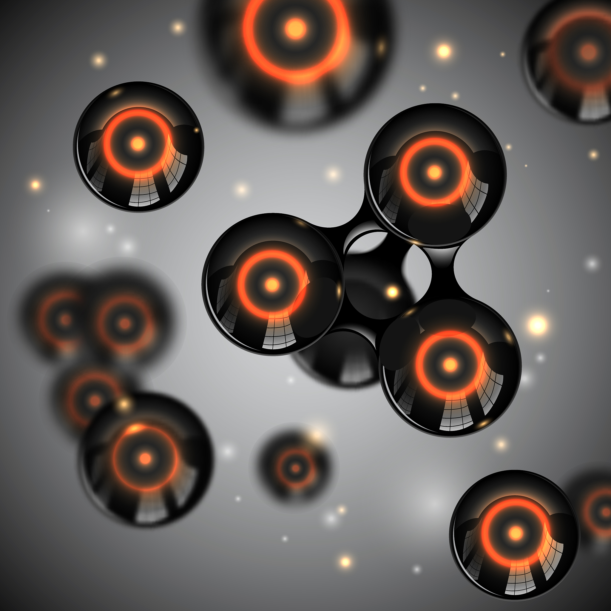 vector abstract black glossy molecules design. atoms with glow n