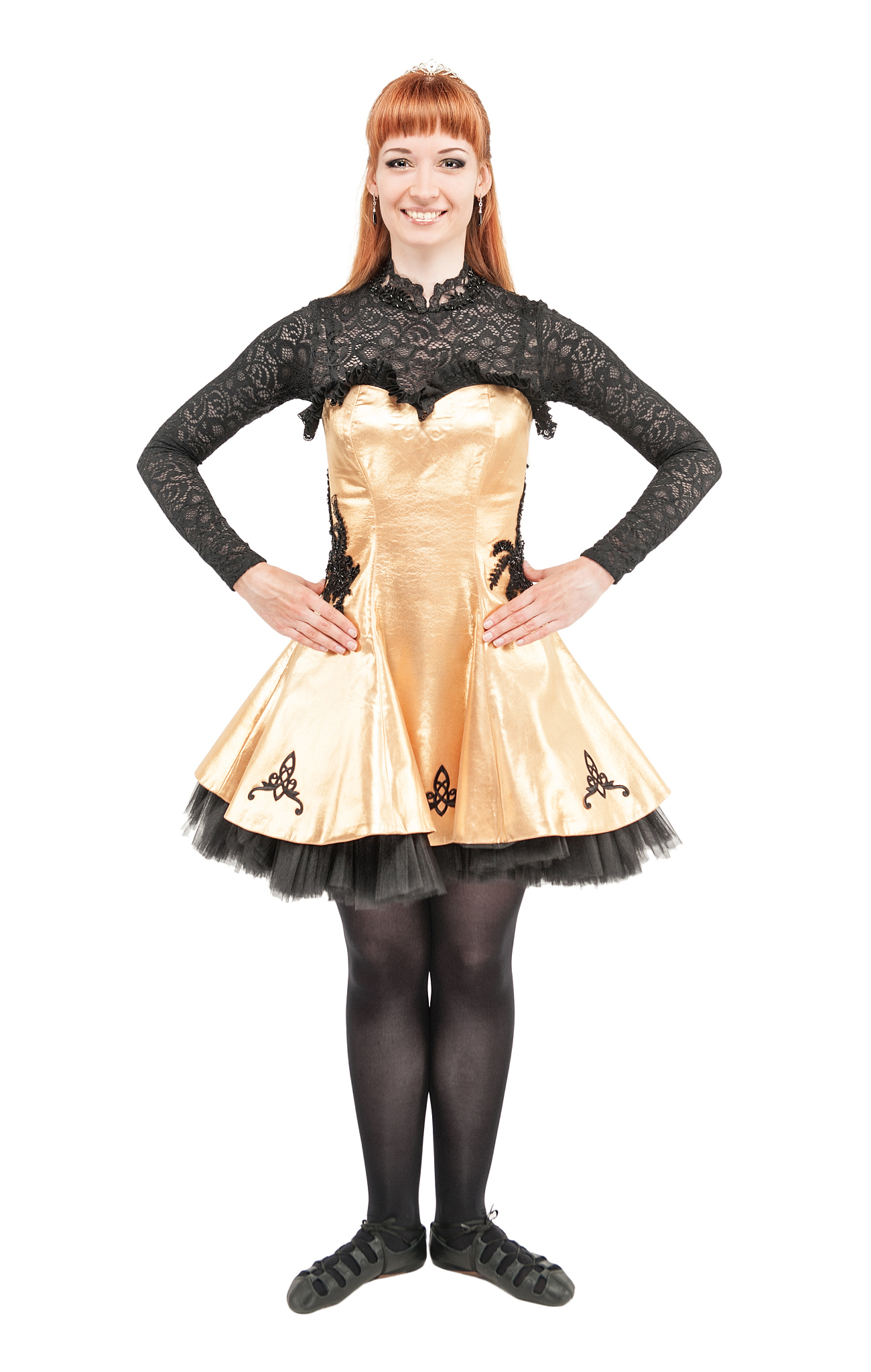 beautiful woman in dress for irish dance isolated