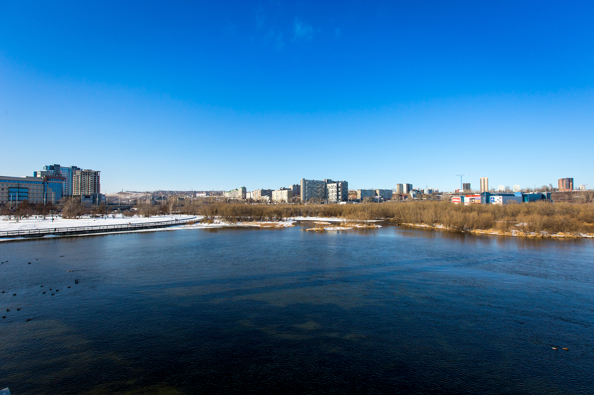 kinds. yenisei river siberia. sunny day.