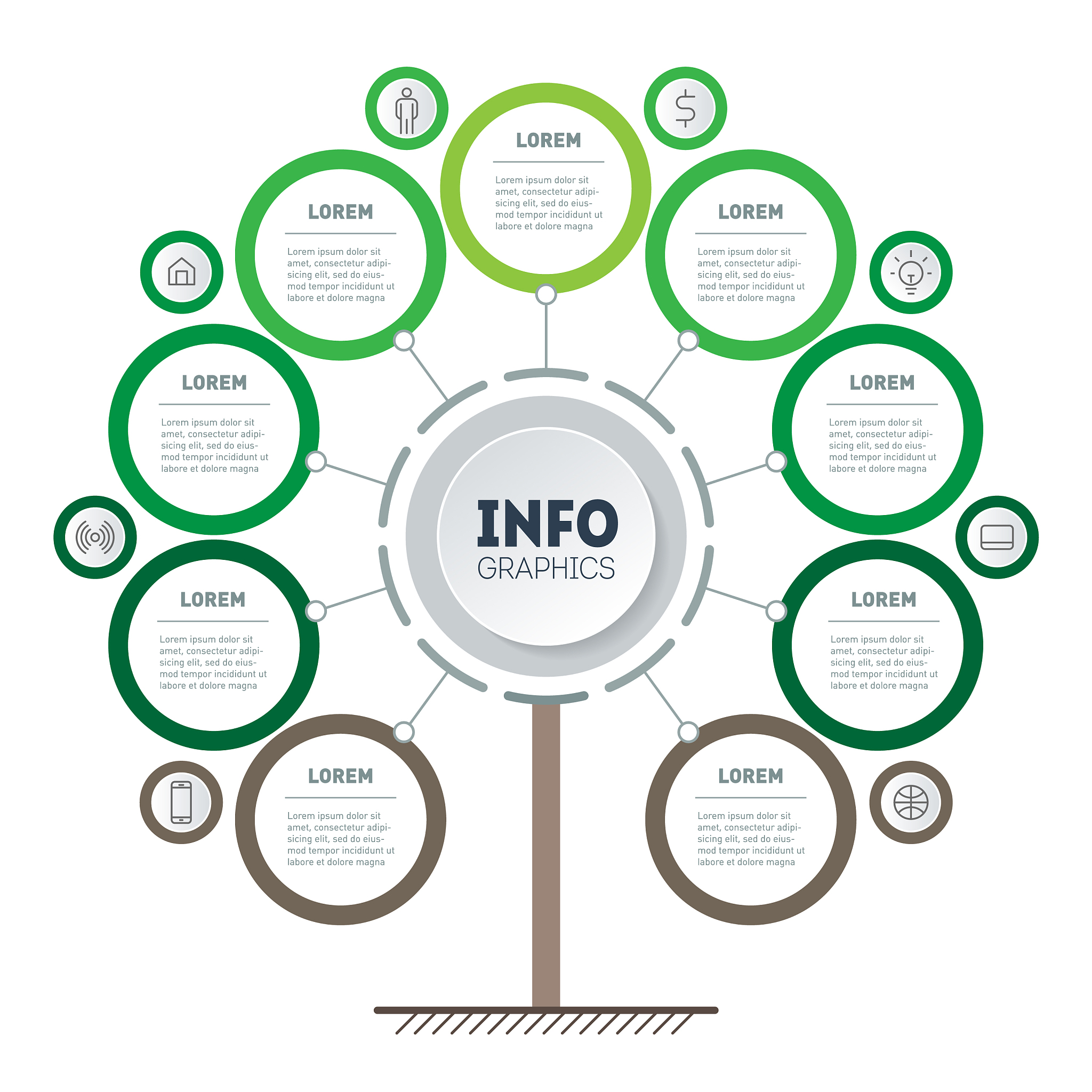 vertical timeline or infographics with 9 parts