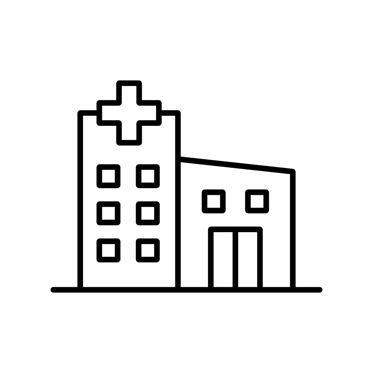 医院建筑线条图标,医疗保健机构符号,诊所外部矢量图