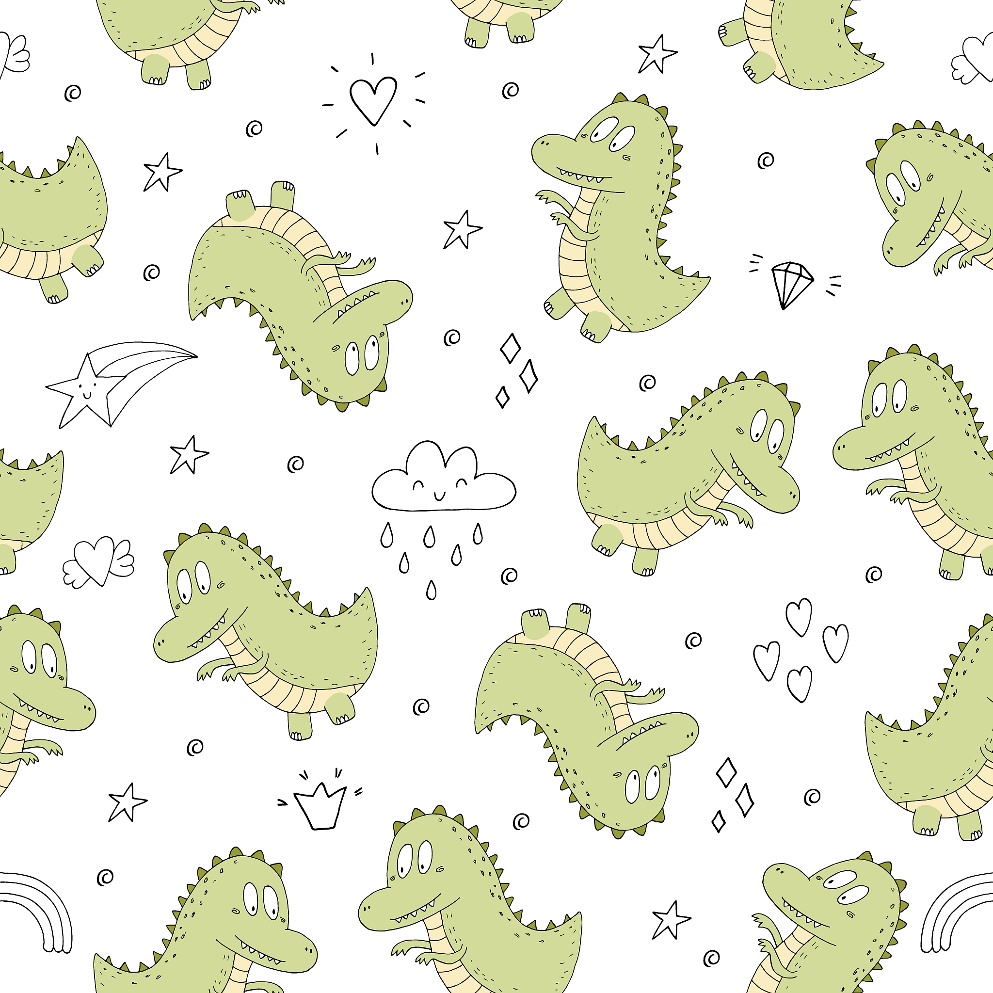 cute seamless pattern with funny dinosaurs. vector illustration.