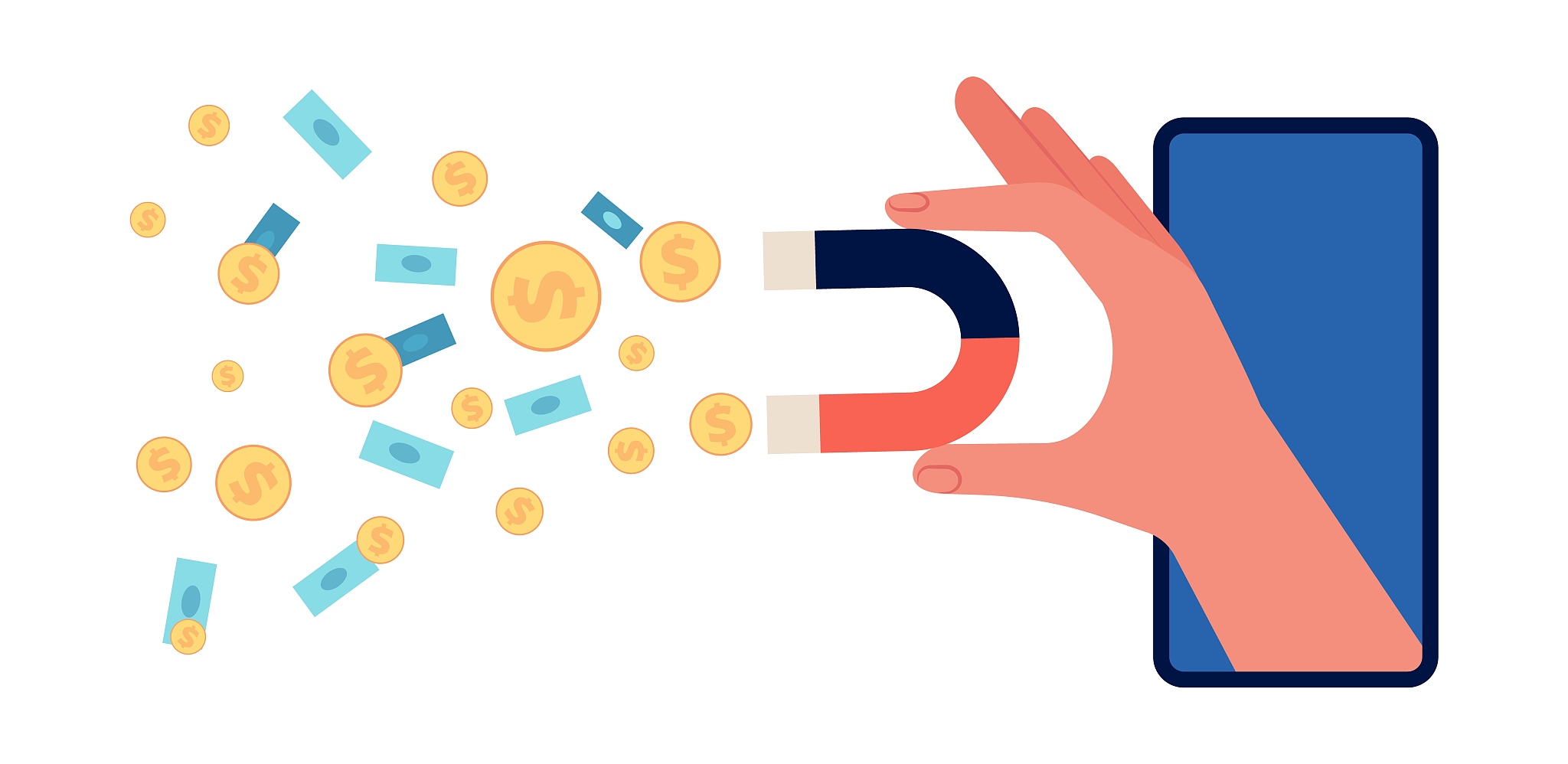 hand holding magnet. investment attraction, social marketing att