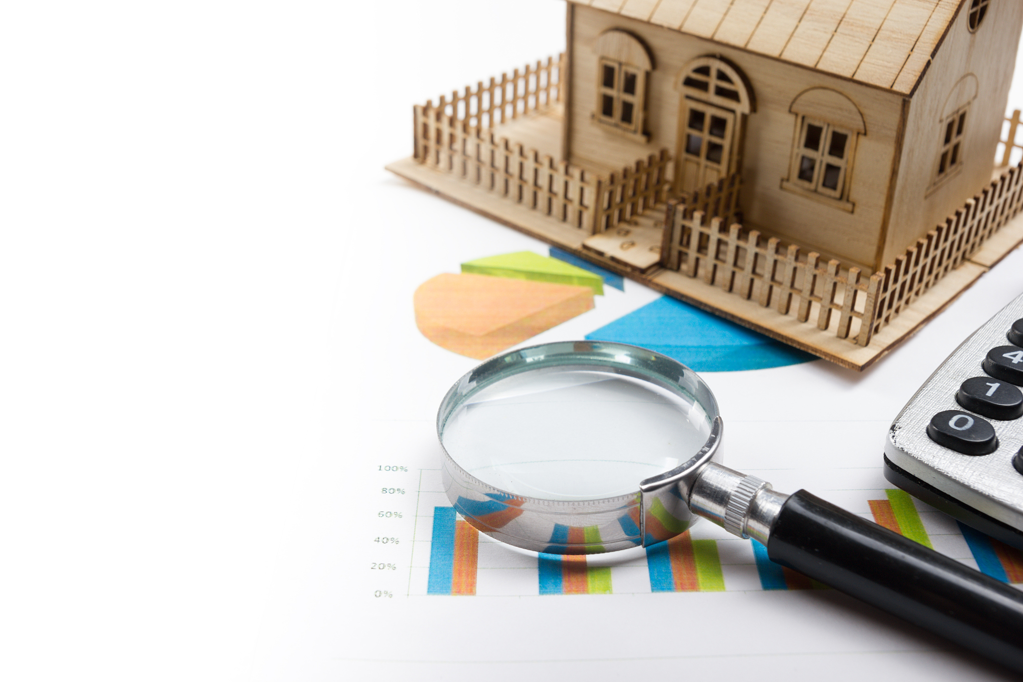 model house, construction plan for house building, magnifying gl