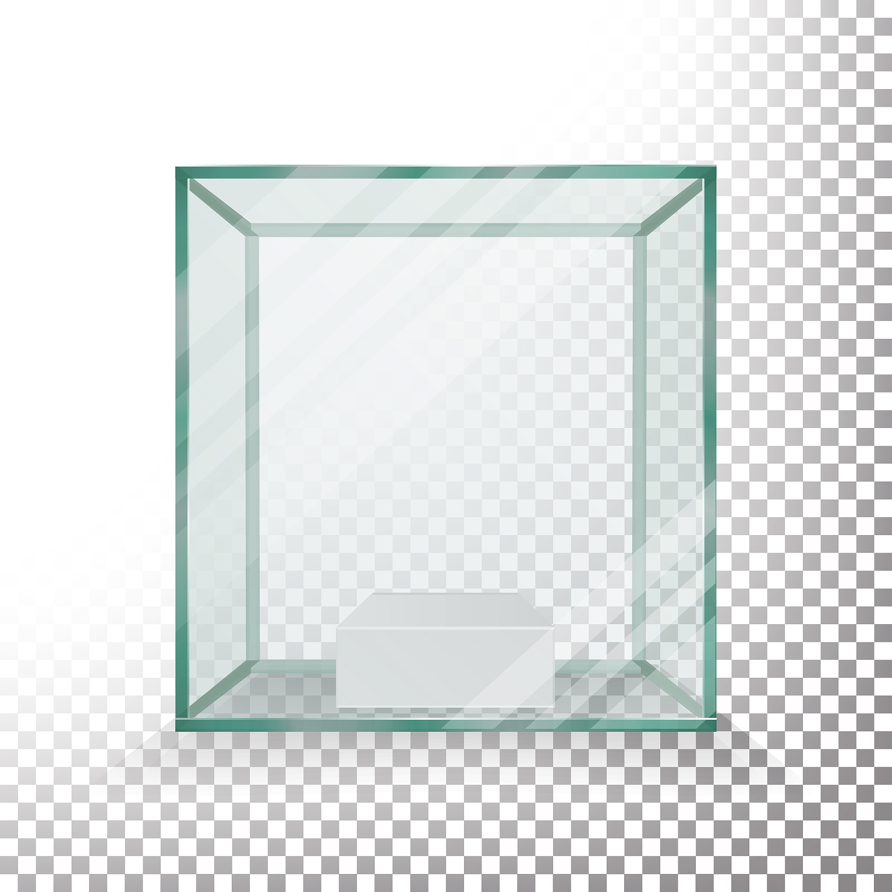 empty transparent glass box cube realistic