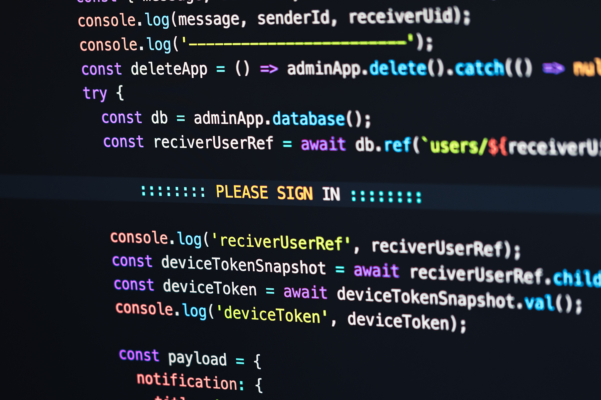 developer screen with colored website programming code