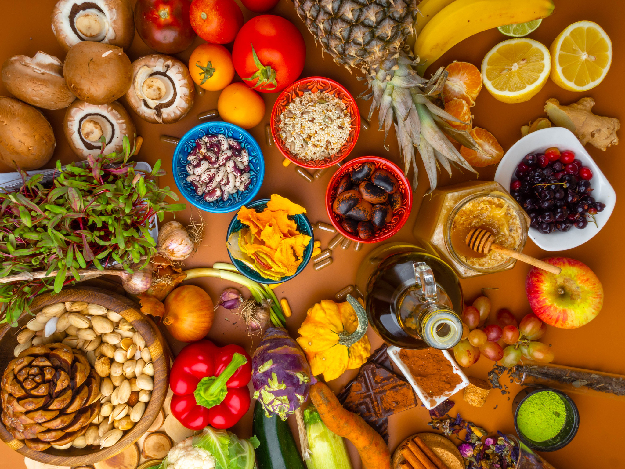 mixed colorful foods contains antioxidants, vitamins, fiber. imm