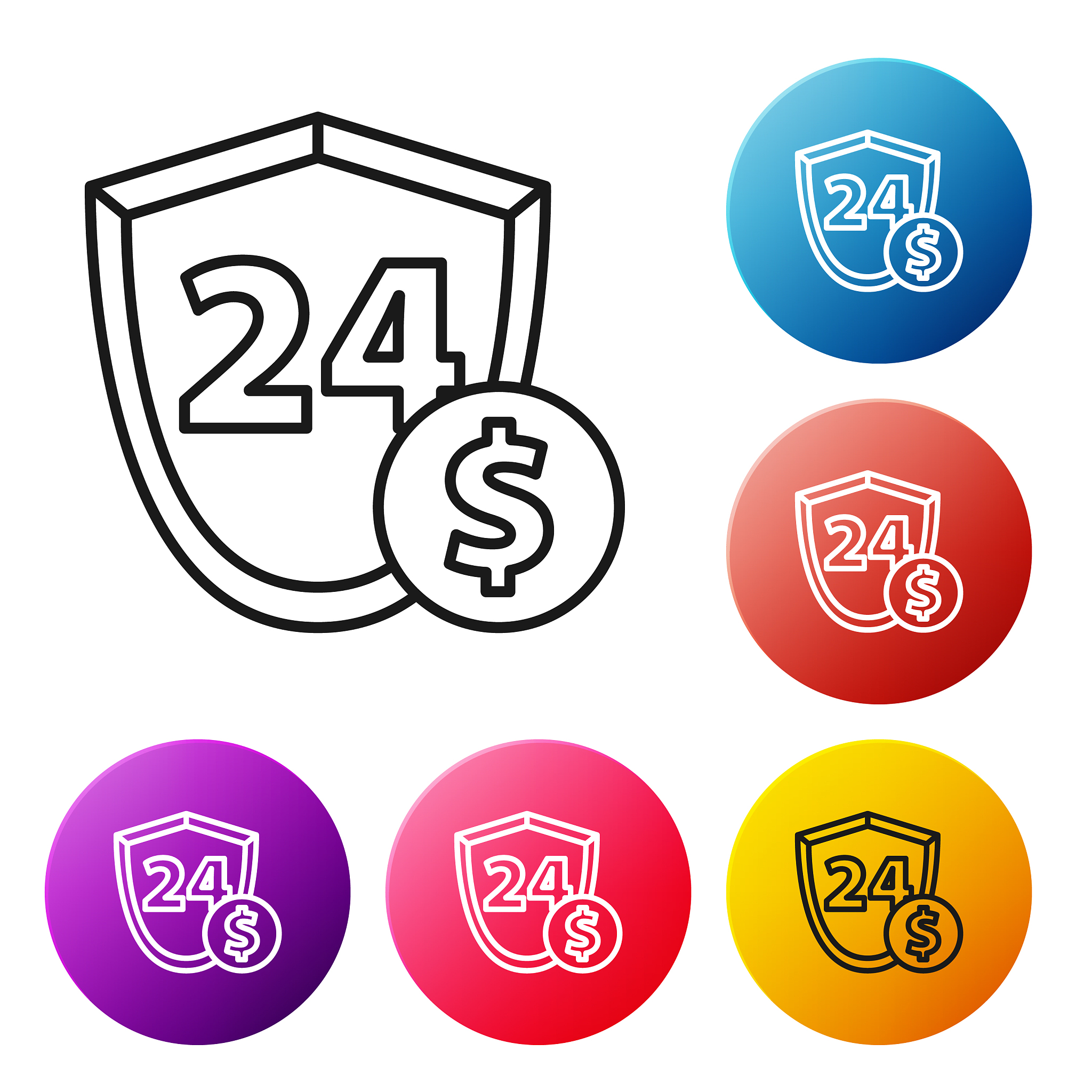 black line shield with dollar symbol icon isolated