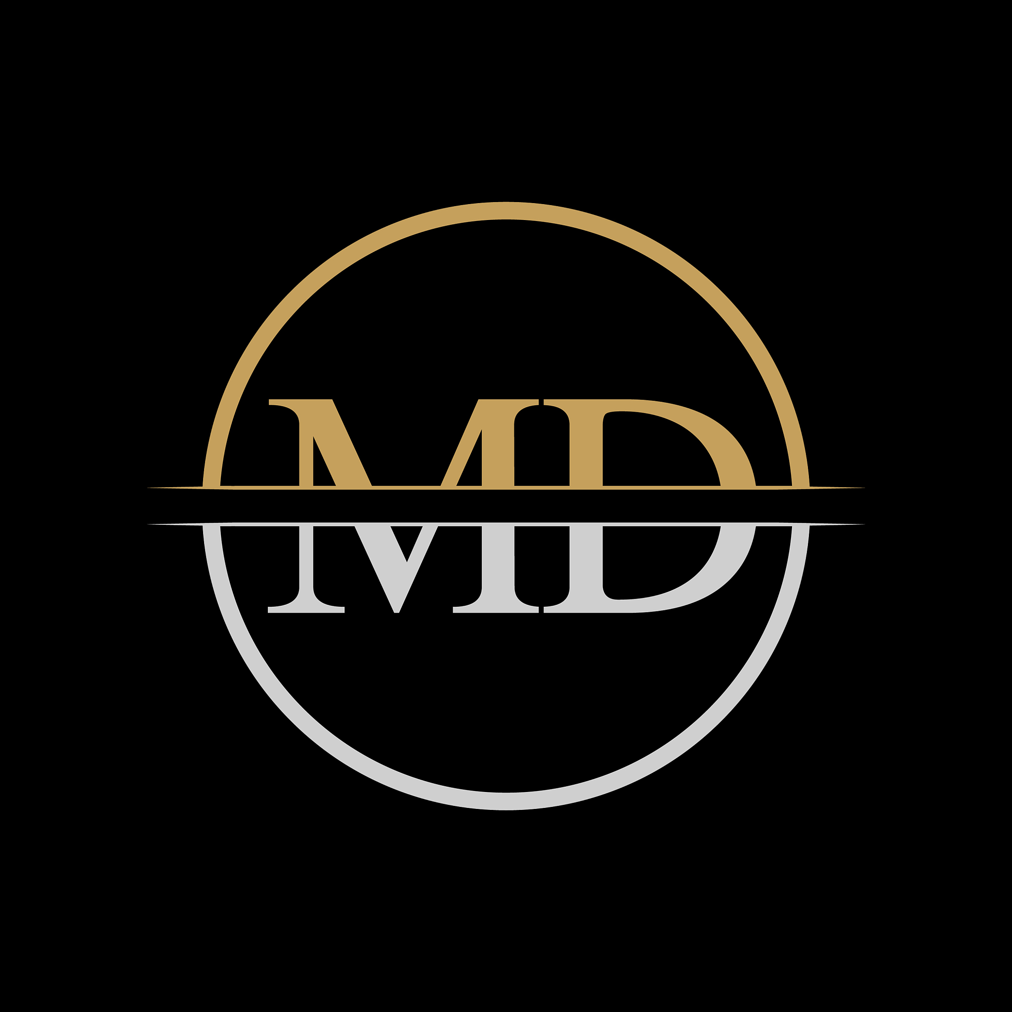 initial md letter logo design template gold and