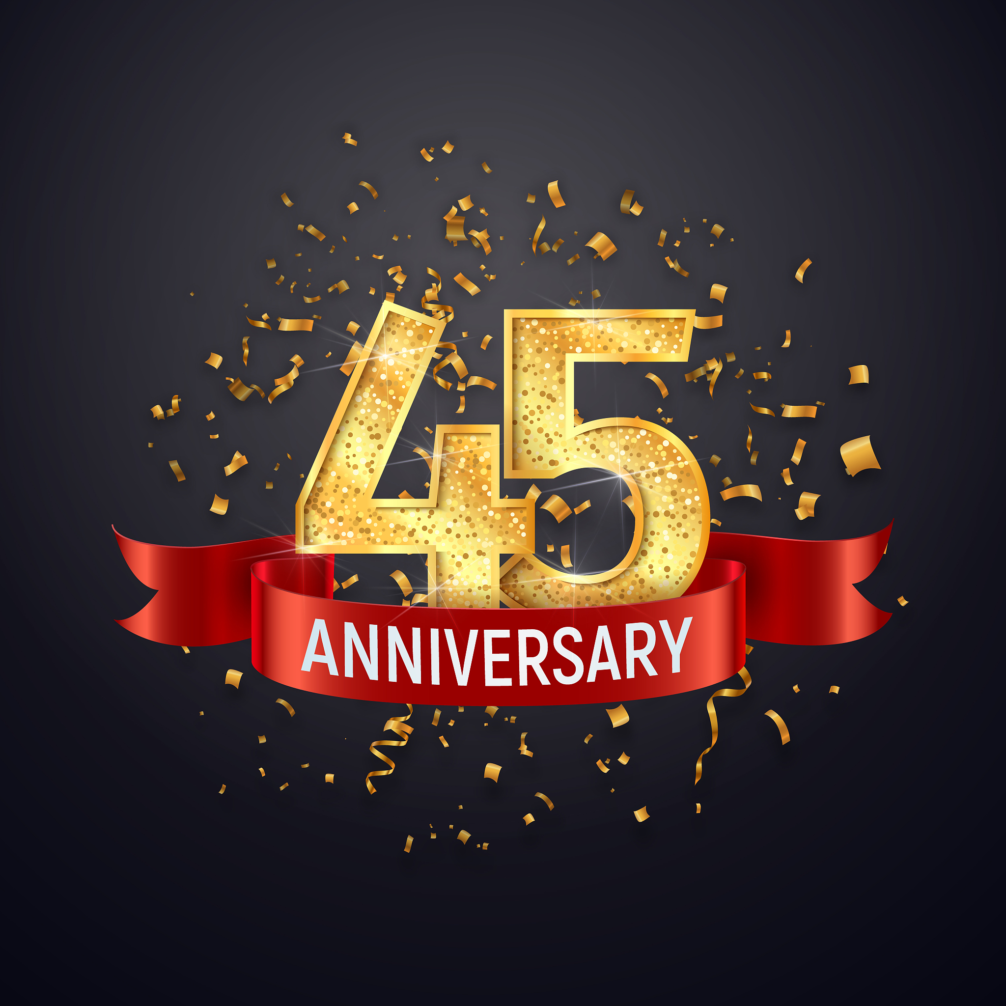 45 years anniversary template on dark background. forty five cel