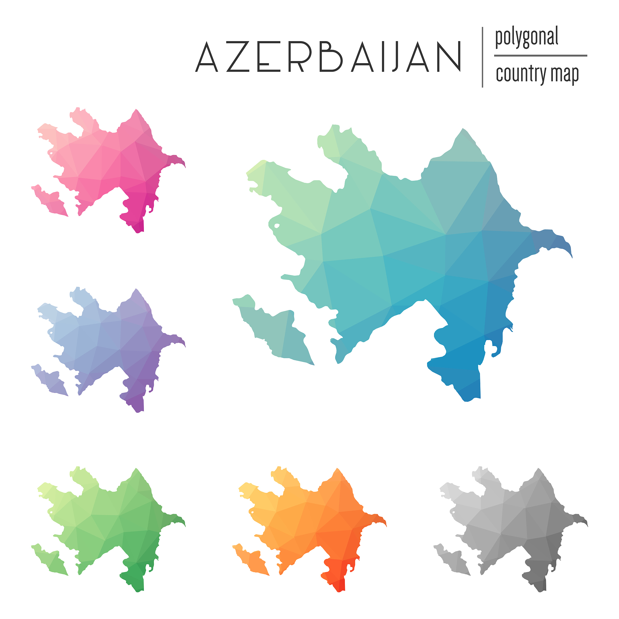 set of vector polygonal azerbaijan maps.
