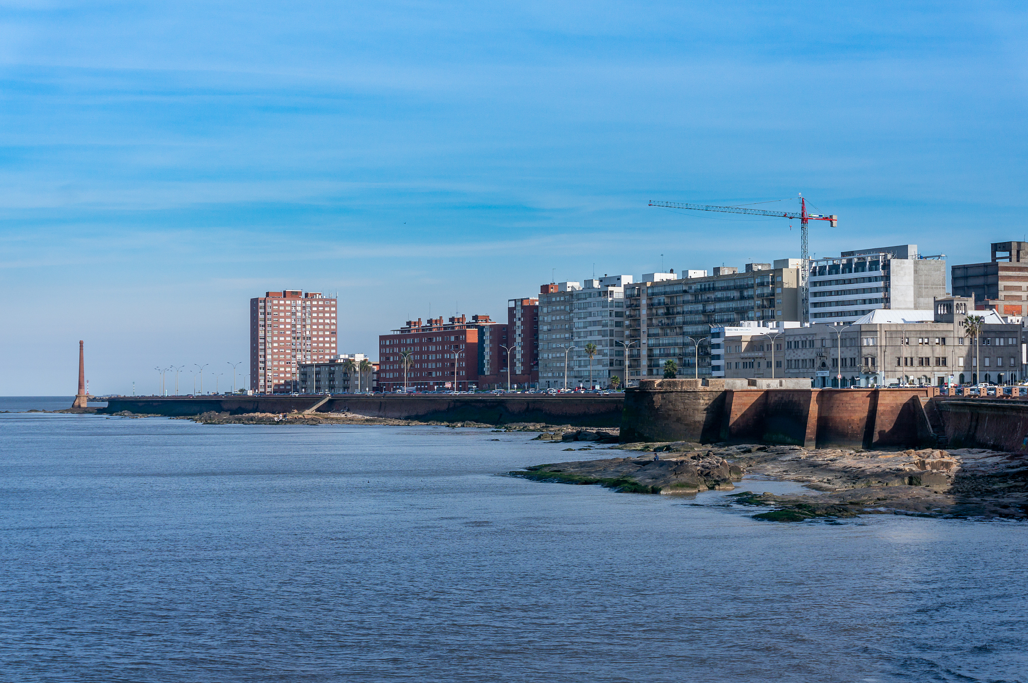 view of montevideo's coastline, downtown district, old town, uru