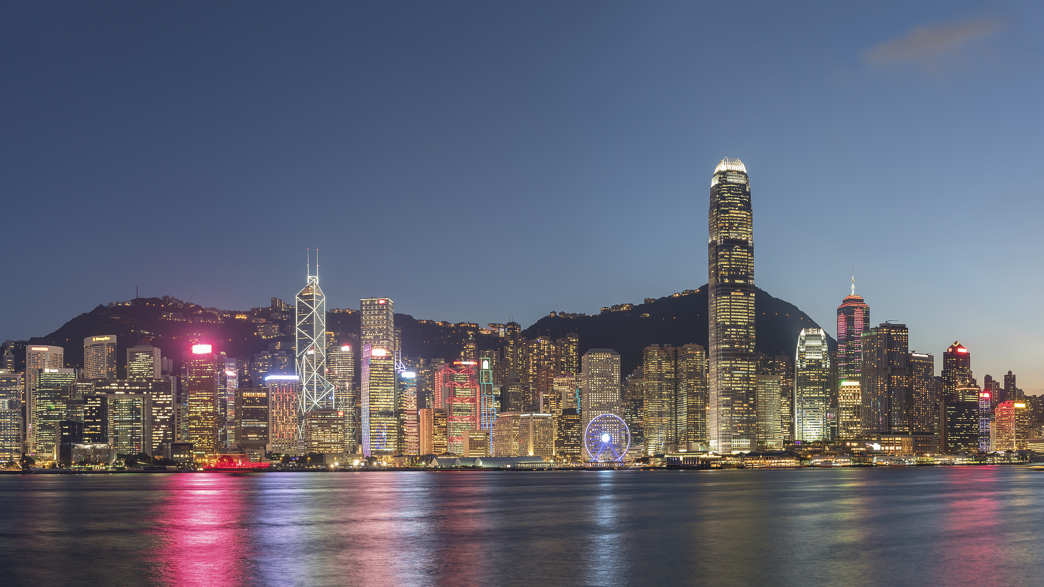 panorama of victoria harbor of hong kong city