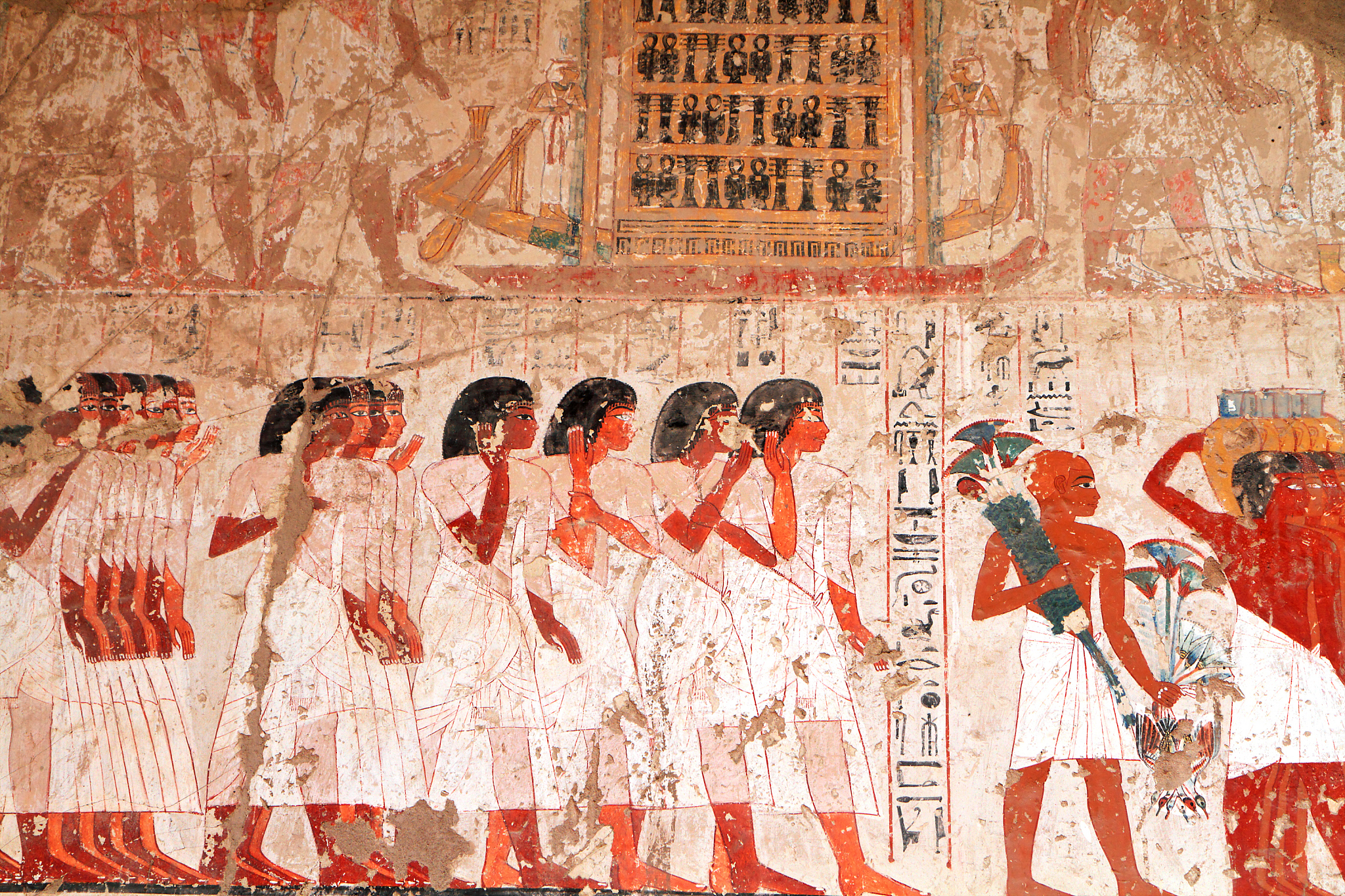 polychrome wall painting, tomb of ramose, theban necropolis, lux