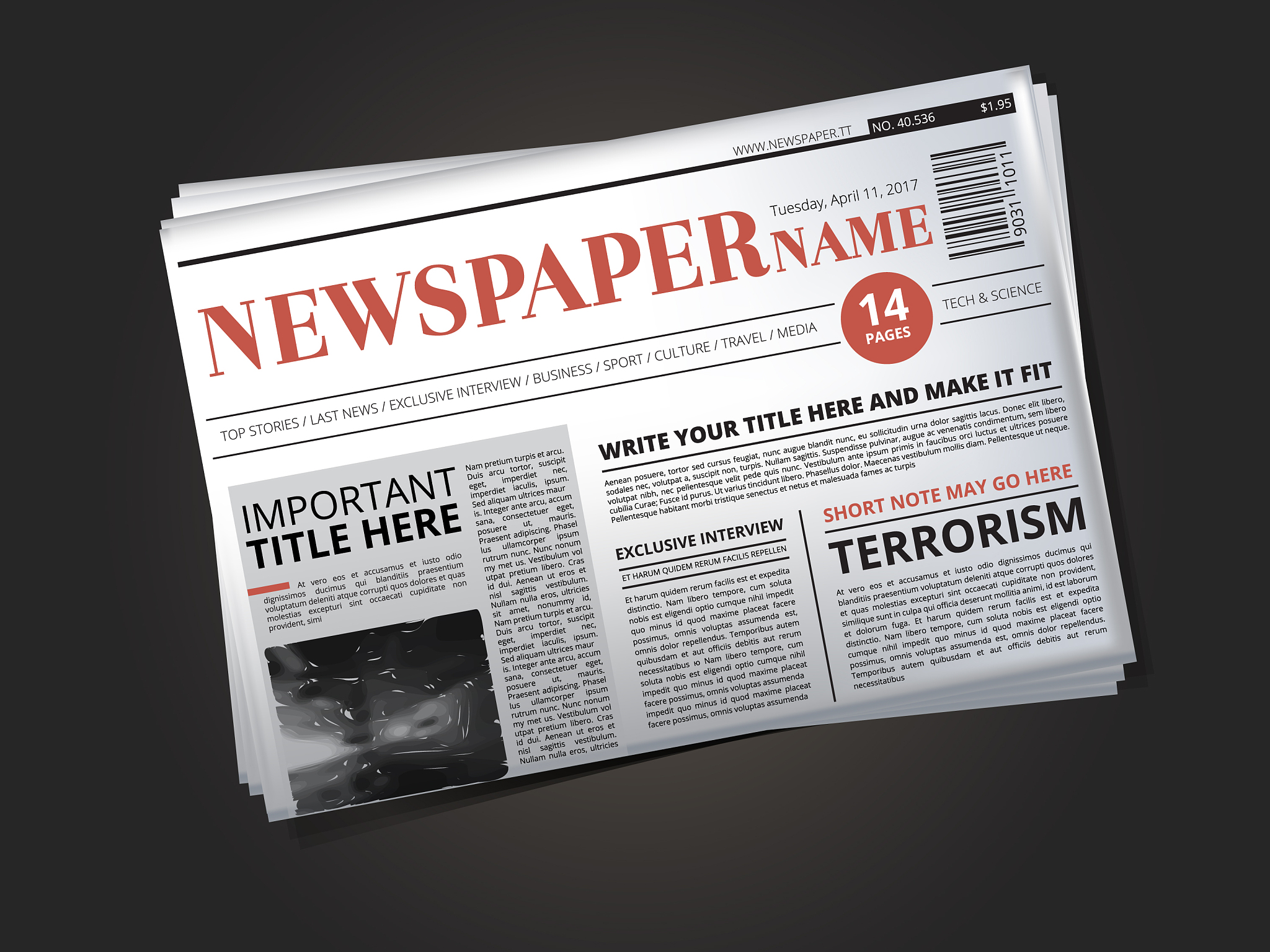 half of newspaper template with headline