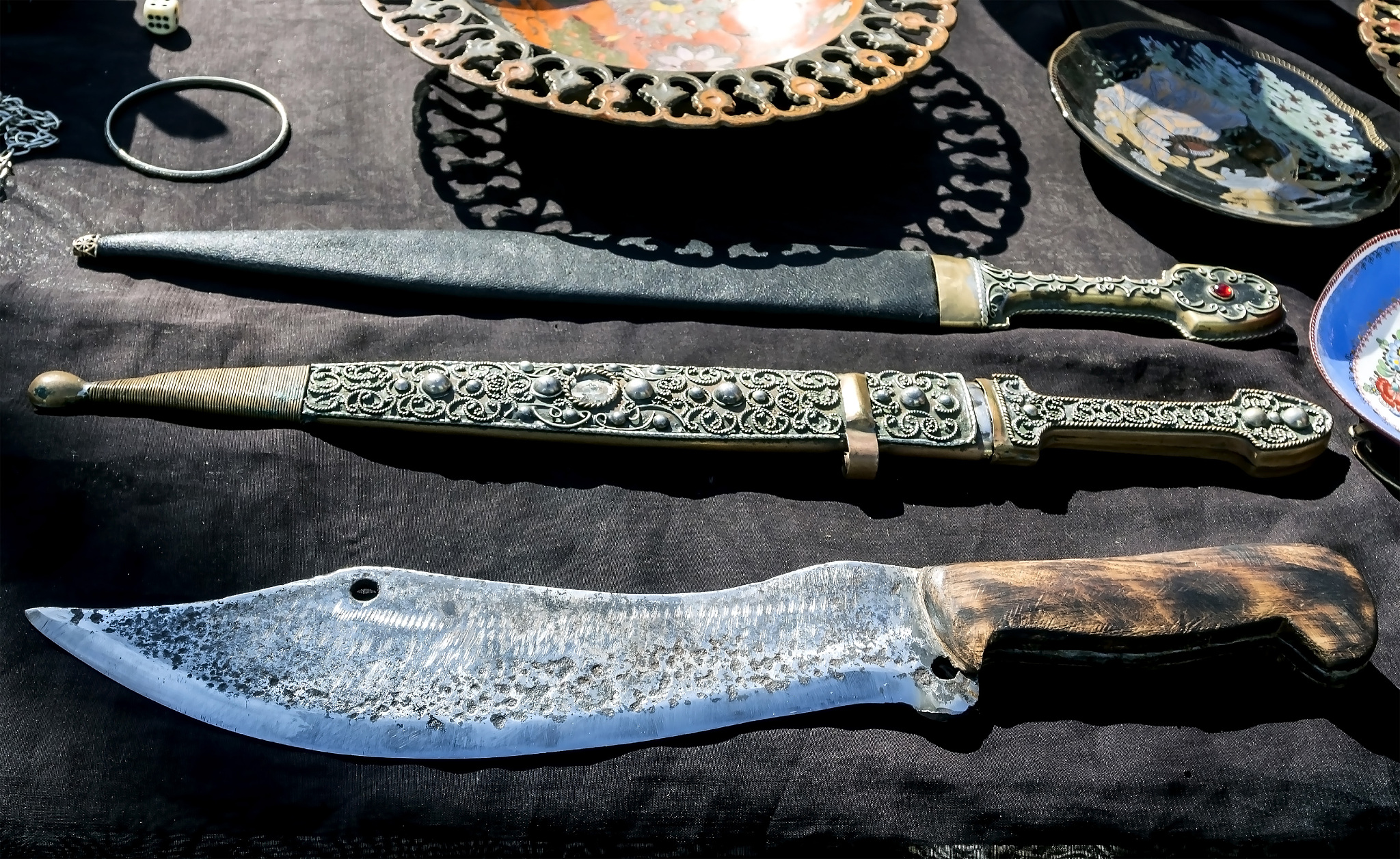 old georgian daggers and knives are sold at the flea market