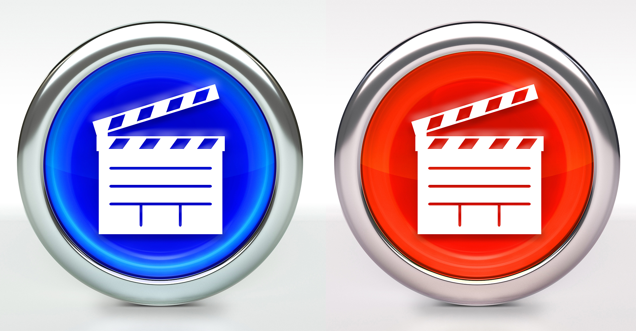 film clapper board icon on button with metallic rim