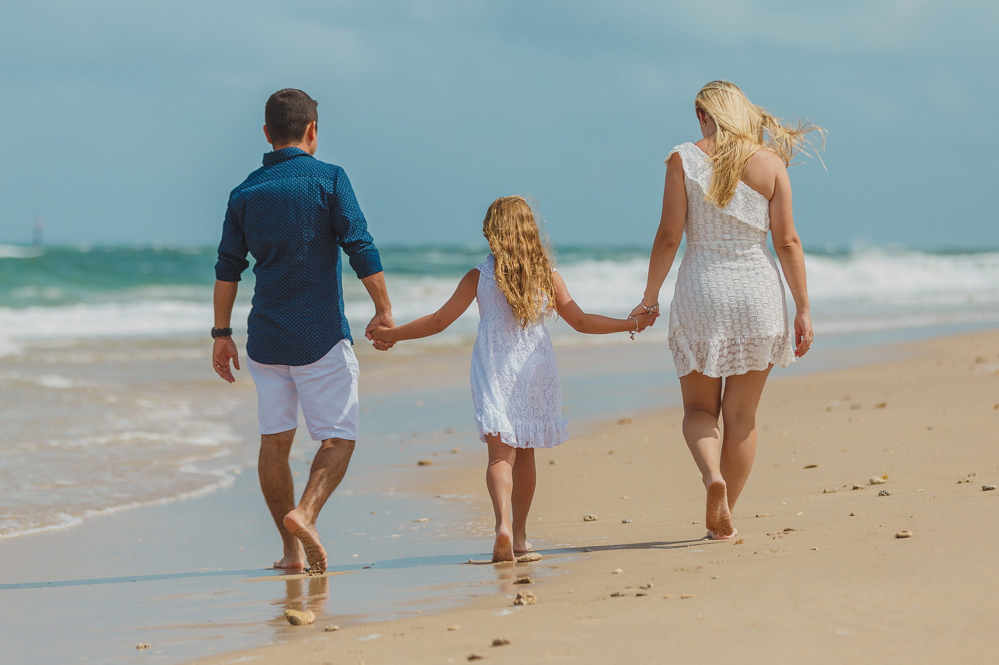 family walking on the beach